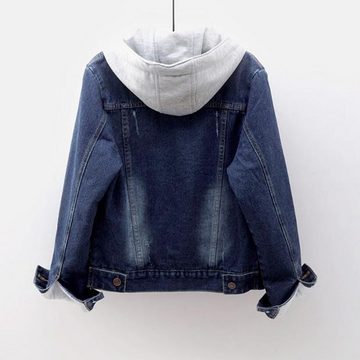 KIKI Kapuzenshirt Verdickte Jeansjacke im koreanischen Stil