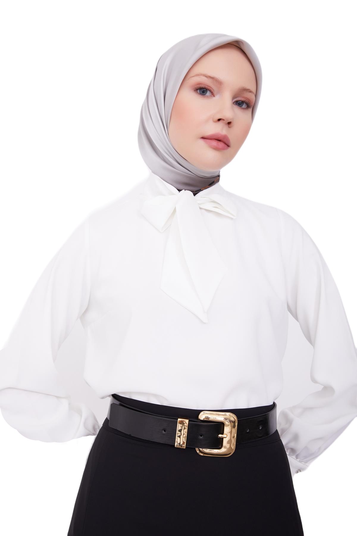 ARMİNE Langarmbluse Armine-Bluse mit Bindedetail vorne – moderne und elegante Hijab-Mode