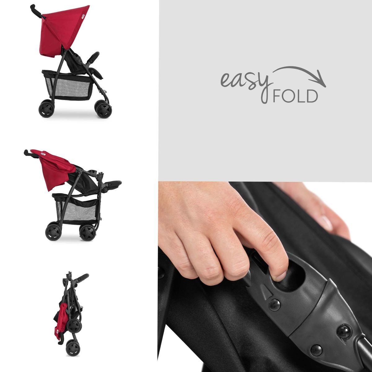 Hauck Kinder-Buggy Buggy Sport - Red, mit Liegeposition und Einhand-Faltmechanismus
