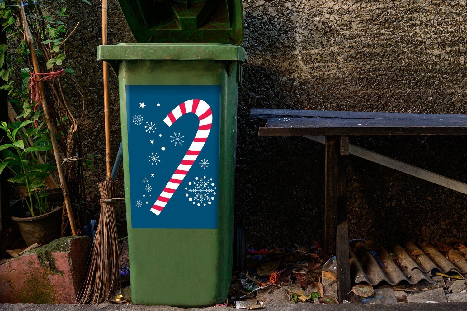 Abfalbehälter Schneeflocke St), Wandsticker Sticker, - - (1 Feuerwerkskörper MuchoWow Mülleimer-aufkleber, Container, Mülltonne, Schnee - Weihnachten