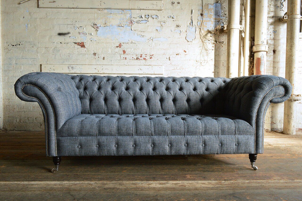 3 JVmoebel Sofa Couch Design Sitzer Die Stoff, Knöpfen. Sofa mit Wohnlandschaft Modern Rückenlehne Chesterfield-Sofa