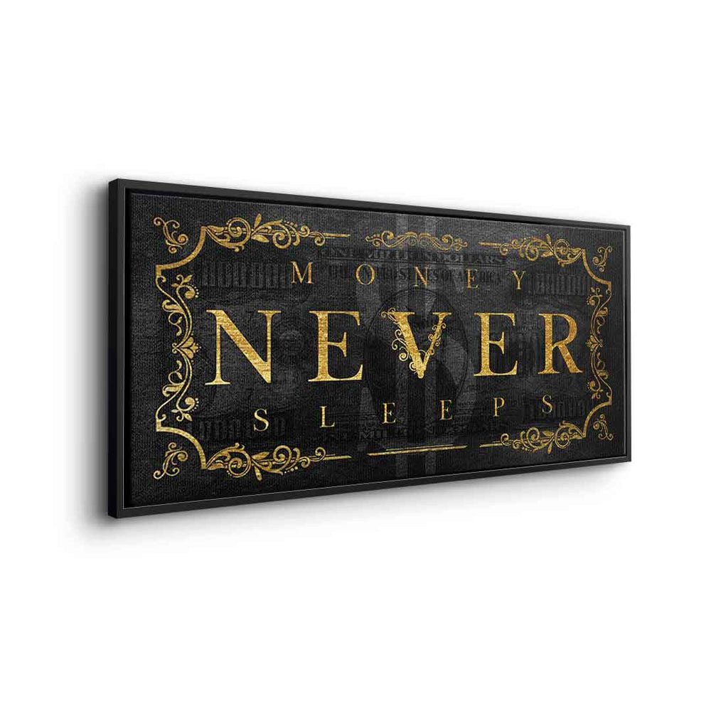 - Leinwandbild Motivation DOTCOMCANVAS® Premium Sleeps 2 goldener Minds Part Money - Rahmen Leinwandbild, - never