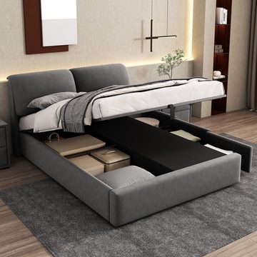 MODFU Polsterbett Hydraulisches Bett (140*200cm), mit 3 Schubladen,Bettkasten zur Aufbewahrung, Lattenrost mit Kopfteil