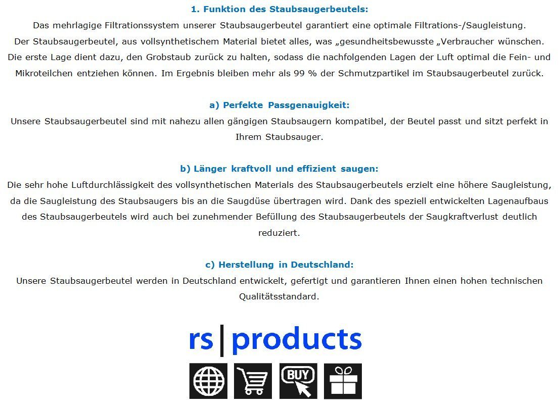 rs-products Staubsaugerbeutel, passend für ROWENTA ab 1755, kostenloser - 5 Stk., Stk., 10 9,90 Stk. 100 50 Compacteo Versand! 5 und 20 € wählen zwischen St., 30 Stk. Sie - Stk., RO Stk