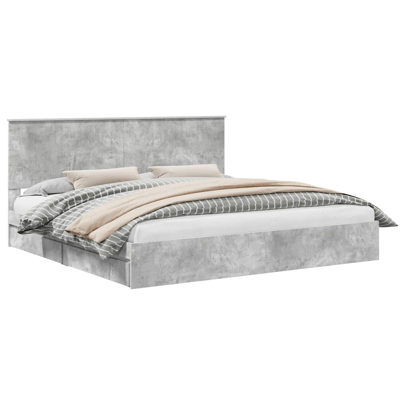 furnicato Stauraumbett Aufbewahrungsbett mit Schubladen 200x200 cm Beton Grau (1-tlg), Integrierte Stauraumschubladen Doppelbett mit praktischem Kopfteil