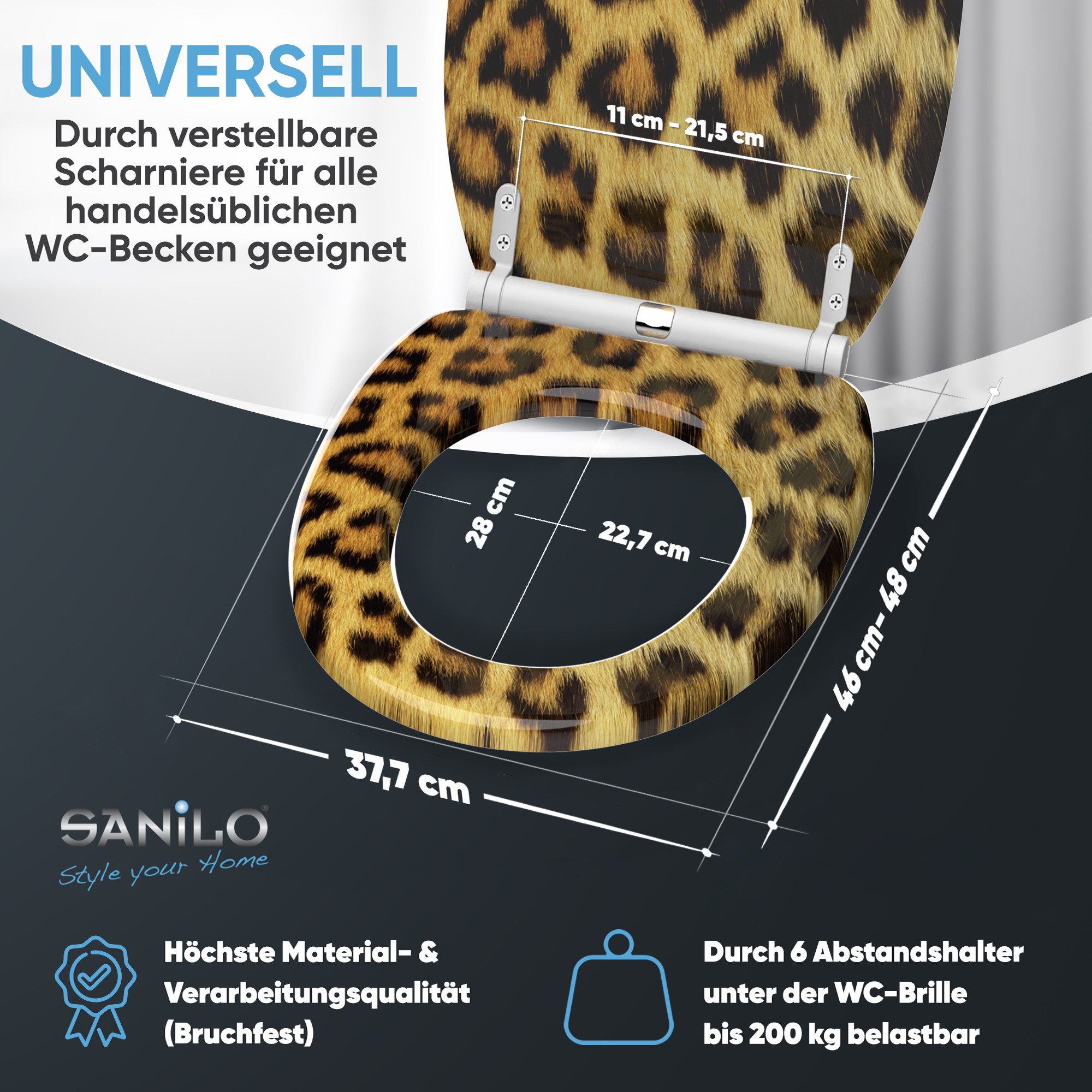 Sanilo WC-Sitz Leopardenfell mit Absenkautomatik & Quick Release, Premium Toilettendeckel, abnehmbar, leichte Montage von oben – Bild 4 von 5