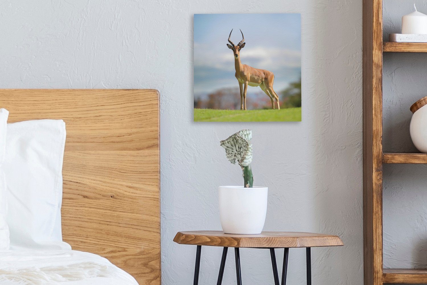 OneMillionCanvasses® Wohnzimmer Bilder Schlafzimmer (1 - für - Leinwand Gazelle Gras, Leinwandbild St), Grün