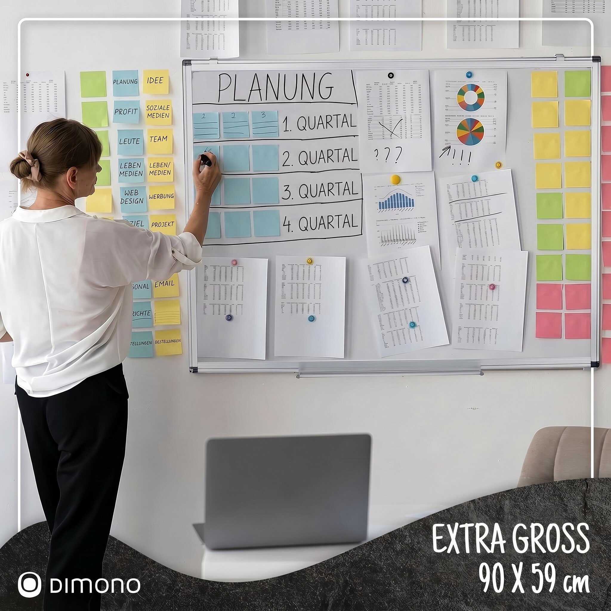 Goods+Gadgets Wandtafel Wandtafel Whiteboard Magnettafel 90×59cm–Abwischbar & Wiederverwendbar, (Magnetisch & Abwischbar, mit 4 Magnete), für Schule & Büro