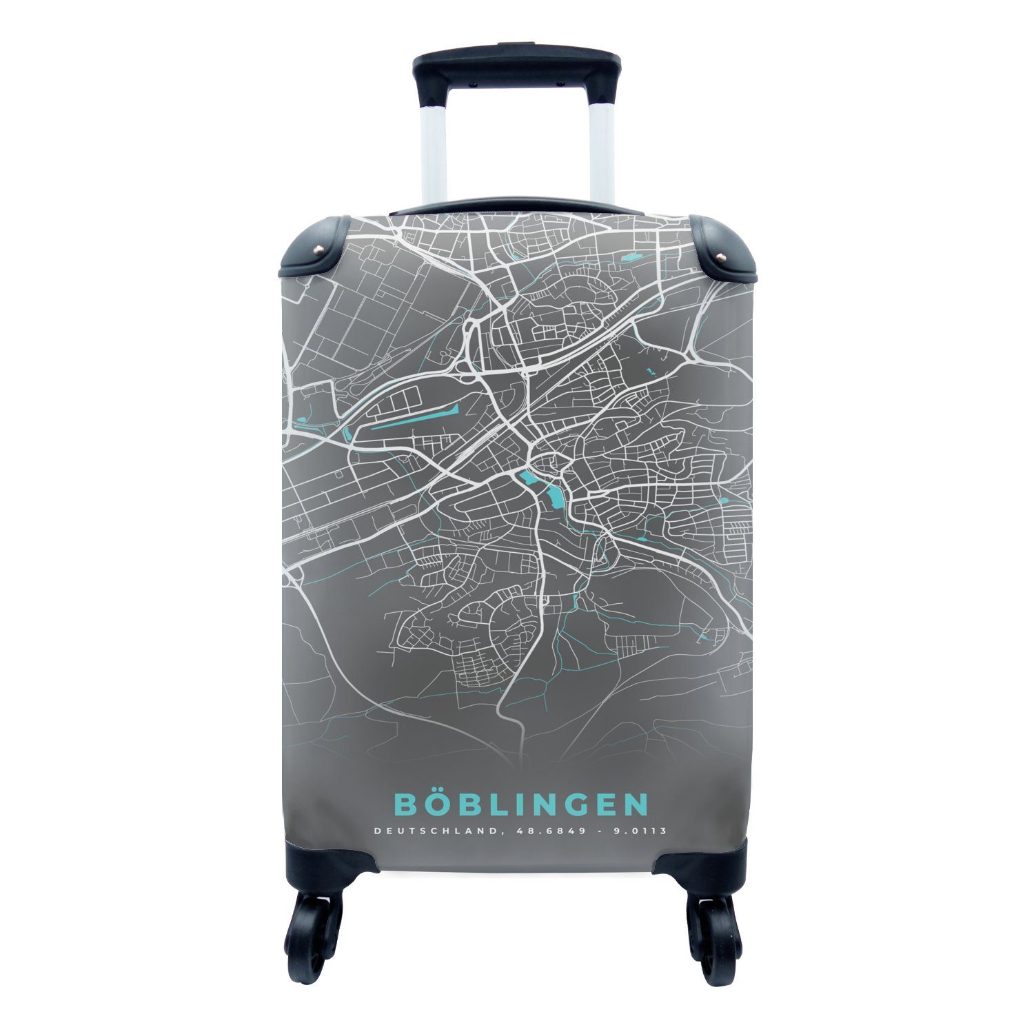 Handgepäck - - Reisetasche Böblingen mit von MuchoWow Trolley, Deutschland - rollen, Karte 4 für Blau Stadtplan Rollen, Karte, Handgepäckkoffer Reisekoffer Ferien, -