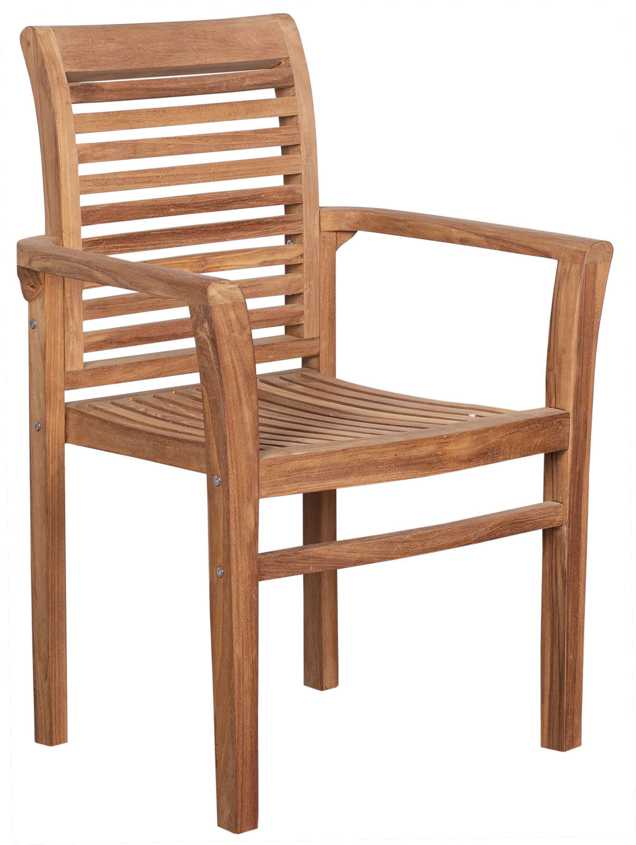 MR.DEKO Gartenstuhl Stapelstuhl Derby Teak mit Armlehnen (Stapelstuhl, Einzelstuhl, 1 St)