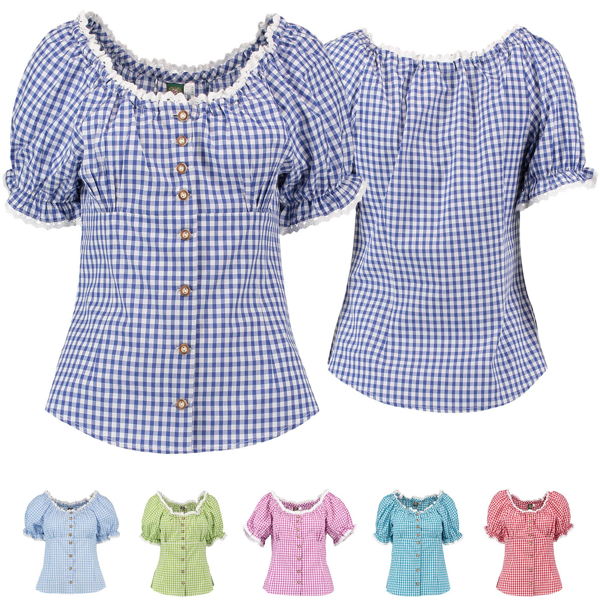 German Wear Carmenbluse GW-OB14 karo Trachtenbluse passend zu Lederhosen Carmenbluse bluse kariert
