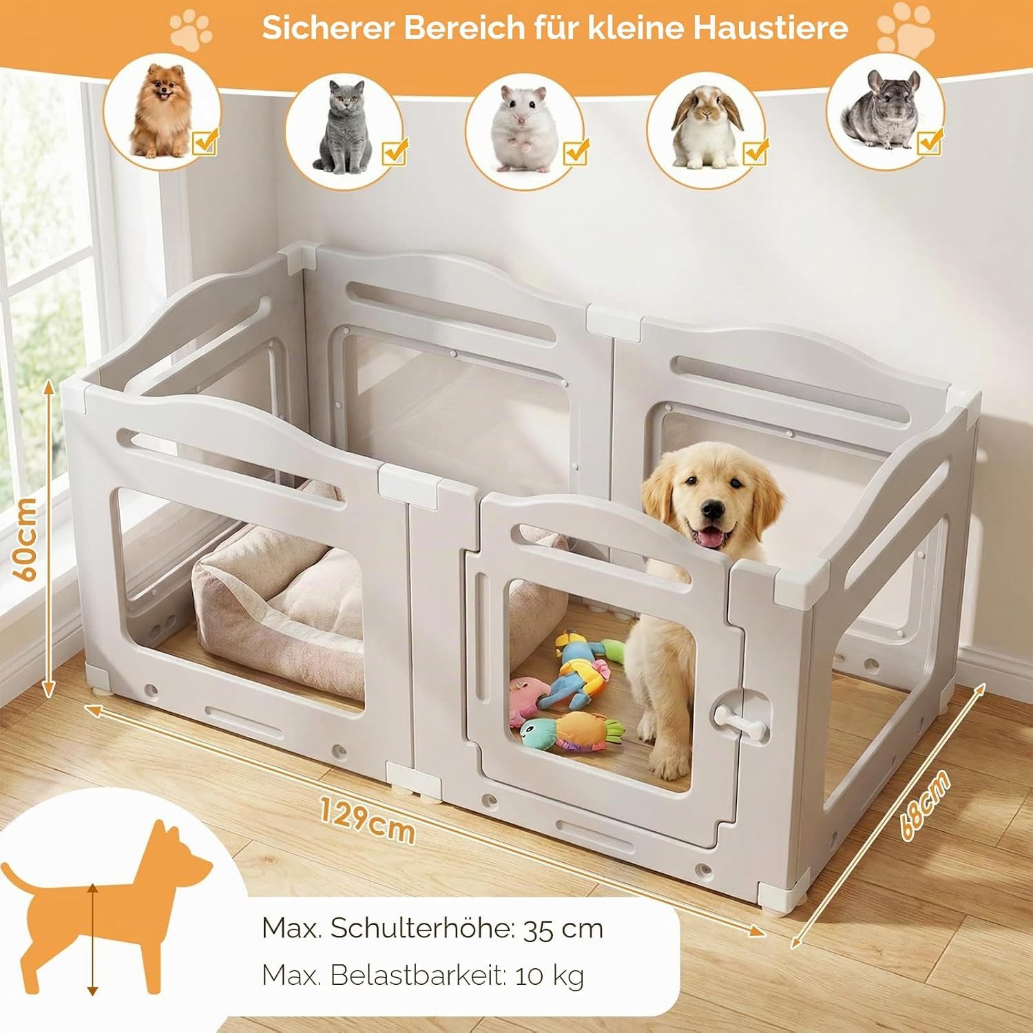 TLGREEN Freigehege 6-teilig Acryl Welpenlaufstall 129×68×60cm, Outdoor Indoor Hundezaun für kleine Hunde