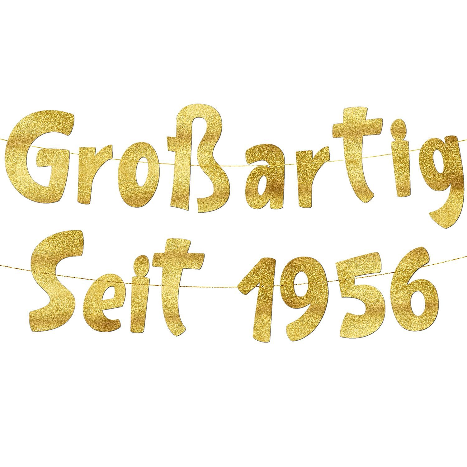 FOUORTUNATE-BEE Wimpelkette Geburtstags-Girlande „Geboren 1956/66/76/86“, Gold, Glitzer, 1,3 m, Geburtstagsdeko 40/50/60/70, goldene Girlande für Party & Fotowand