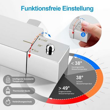 Heilmetz Duschsystem mit Thermostat, Chrome Farbe Regendusche Duschset, Höhe 120 cm, 2 Strahlart(en), mit Kopfbrause und Handbrause, Eckig 30x30cm Regenbrause Verstellbarer