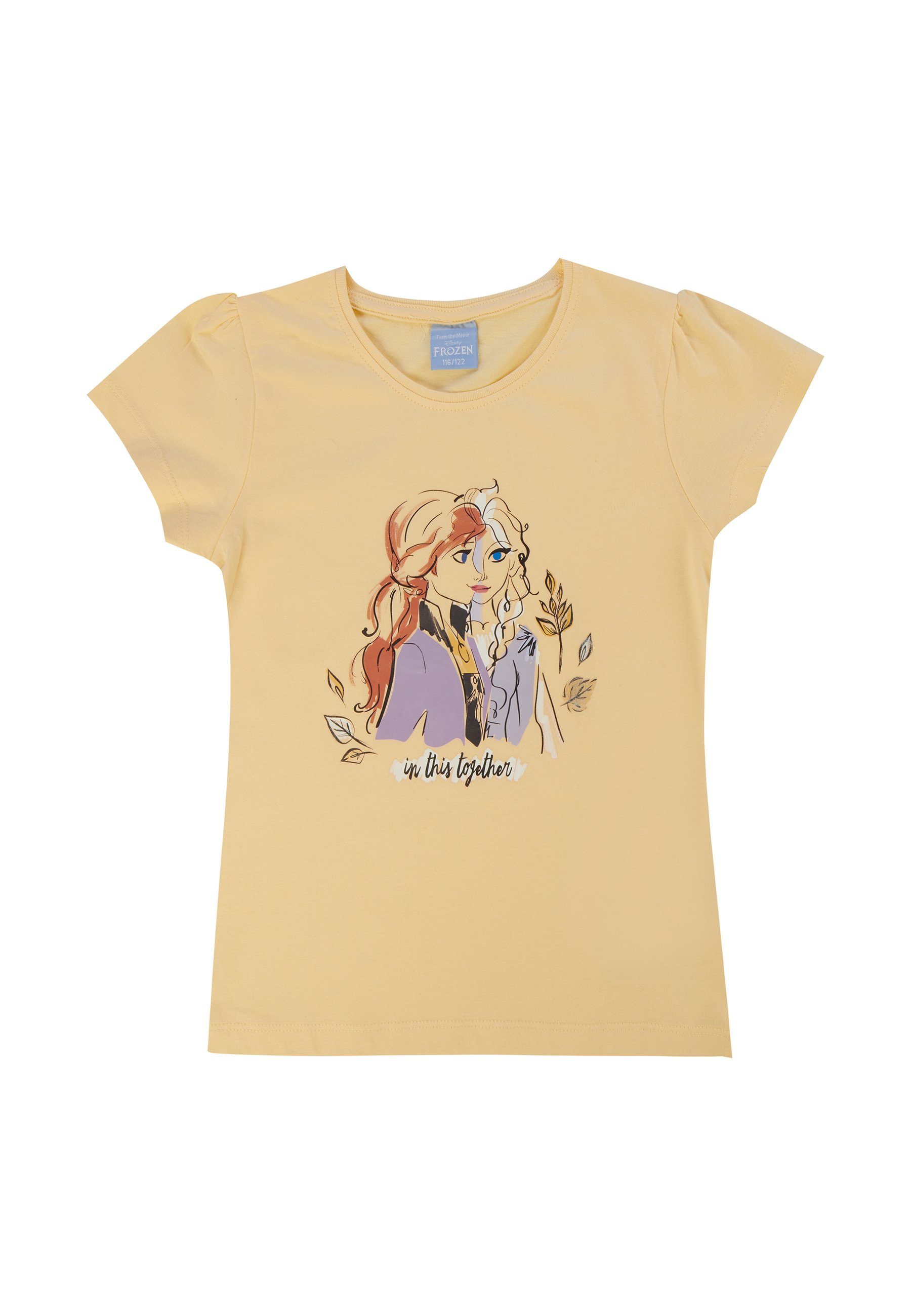 ONOMATO! T-Shirt Eiskönigin Anna & Elsa Kinder Mädchen T-Shirt Oberteil Top Shirt pastellgelb