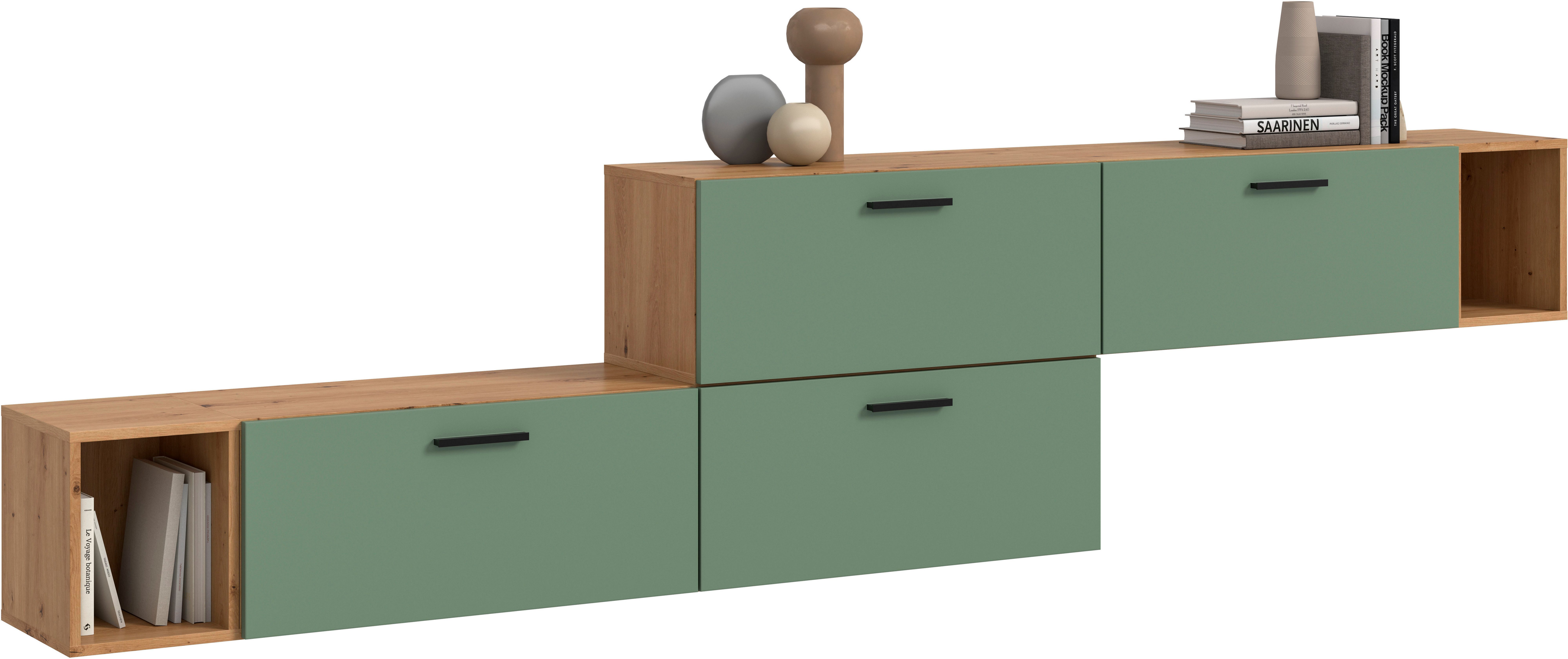 Home affaire Schrank-Set ENESTE, 6-teilig, in verschiedenen Farben, individuell kombinierbar, (2-St., verschiedenste Kombinationmöglichkeiten, stehend oder hängend), Stauraumelement, Kombination, Wohnkombination, Schrankwand, Lowboard