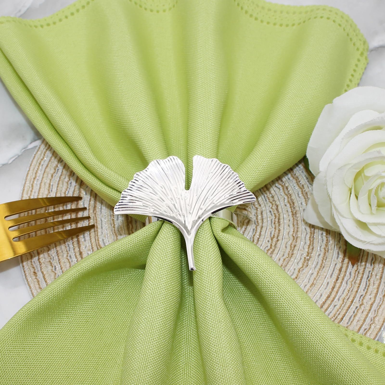 CLTYQ Serviettenring 12 Stück Serviettenringe, Blattform Serviettenringe, Elegante Metall, (12-tlg), Serviettenring für Weihnachten Hochzeitsfeier Abendessen Fe – Bild 5 von 5