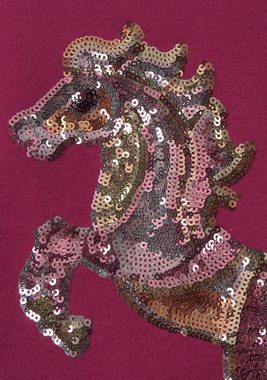 KIDSWORLD Langarmshirt in langer Form mit schönem Pferdemotiv aus Pailletten