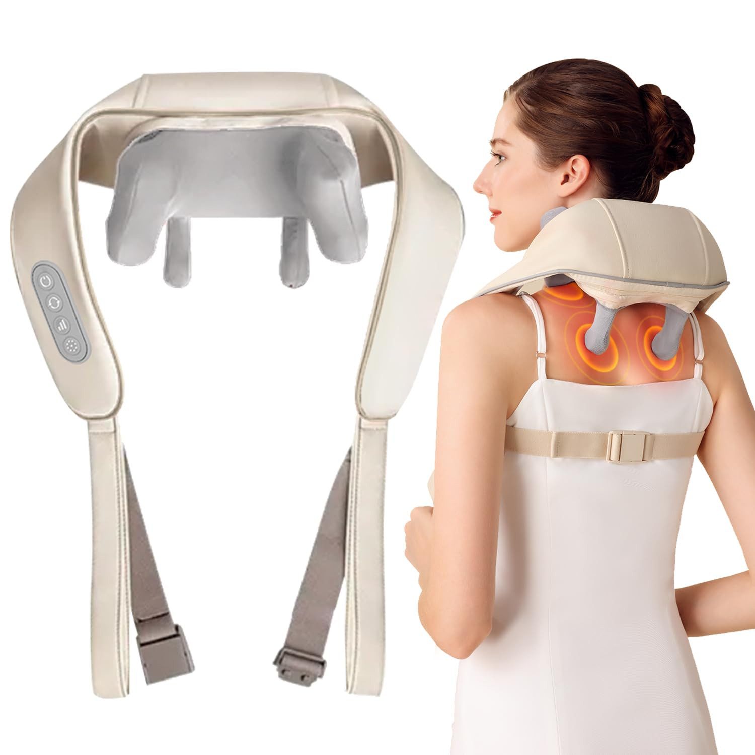 MOPUEA Nacken-Massagegerät 4D Shiatsu-Massagegerät Tiefenmassage mit Hand-Simulation, freihändig