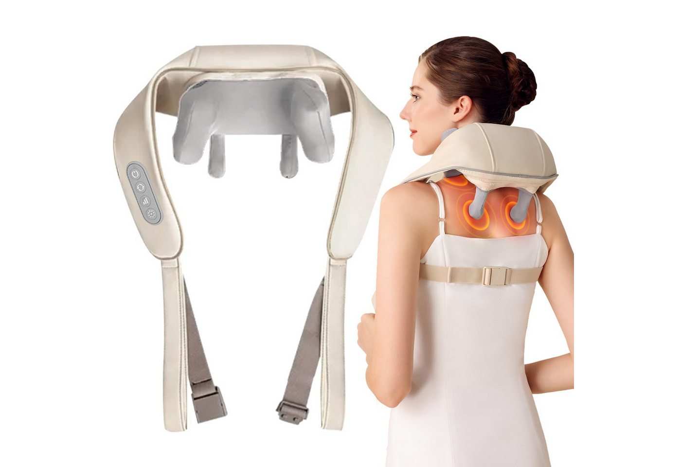 MOPUEA Nacken-Massagegerät 4D Shiatsu-Massagegerät Tiefenmassage mit Hand-Simulation, freihändig