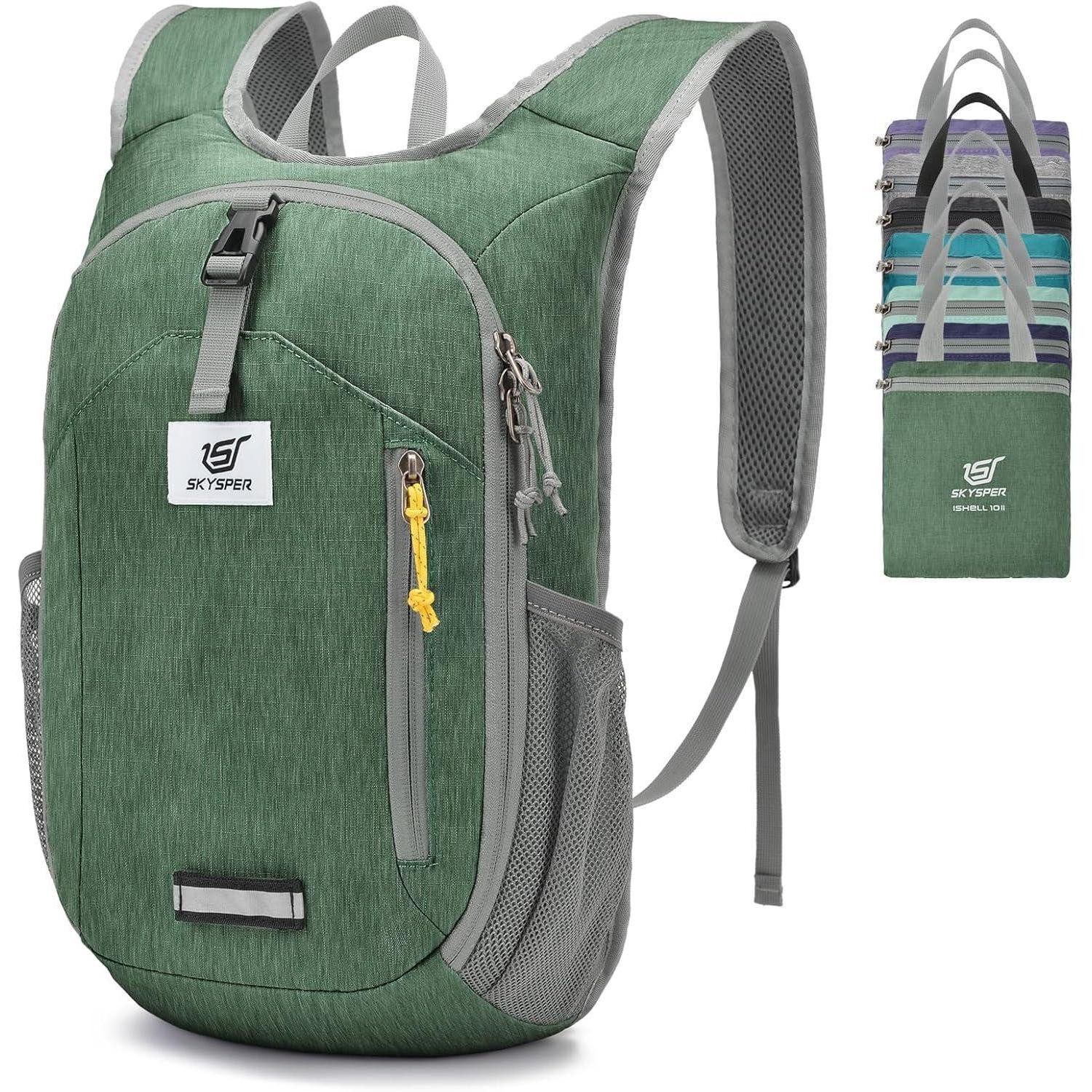 Tagesrucksack Rucksack 10L faltbar Daypack Wanderrucksack Ishell10ii-grün