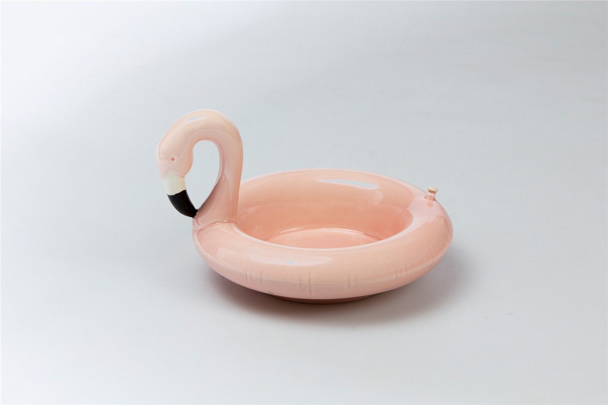 DOIY Snackschale Floatie Flamingo, Keramik, (Schälchen Schwimmring handbemalt, 1-tlg), ca. 20,5 x 16,5 x 12 cm