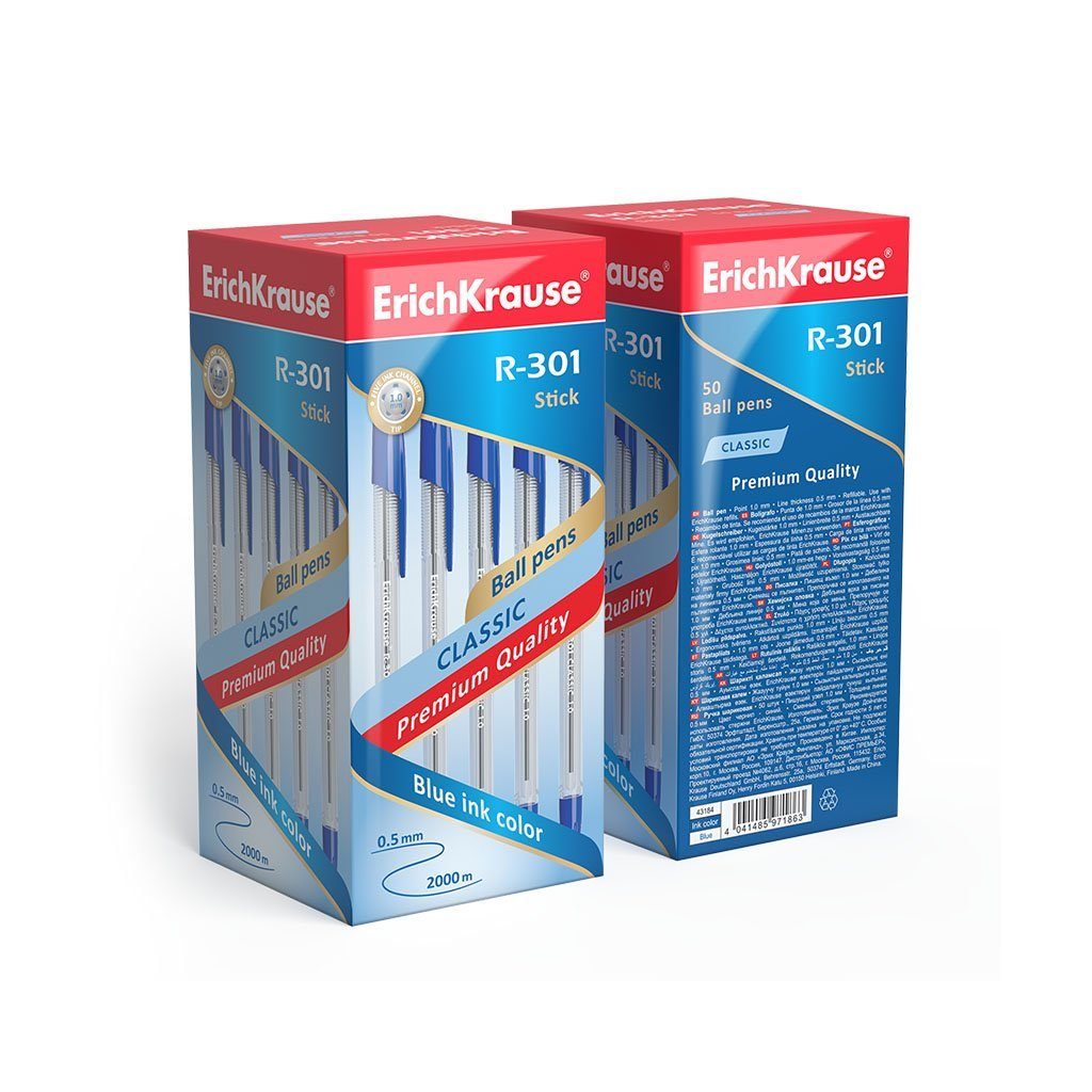 Erich Krause Kugelschreiber, Kugelschreiber Tinte Pack R-301 50er Blau Kunststoff Stick Klar 1.0