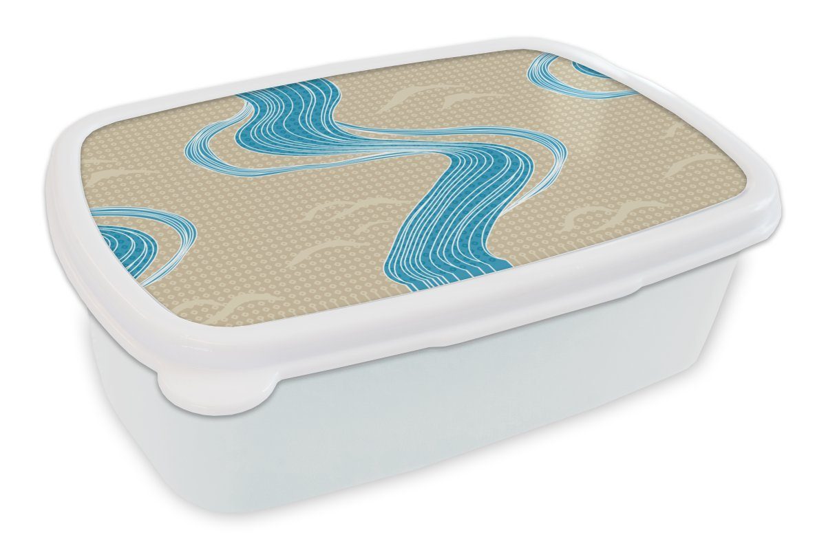 MuchoWow Lunchbox Muster - Berg - Fluss, Kunststoff, (2-tlg), Brotbox für Kinder und Erwachsene, Brotdose, für Jungs und Mädchen weiß