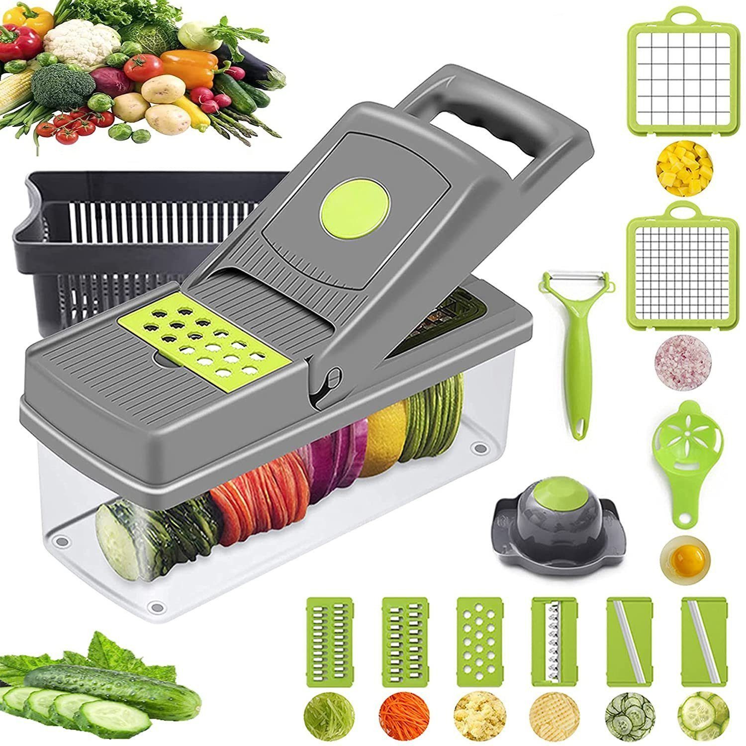 Faizee Möbel Gemüseschneider Gemüseschneider Mandoline Gemüsehobel 13 in 1 Multifunktion Schneider