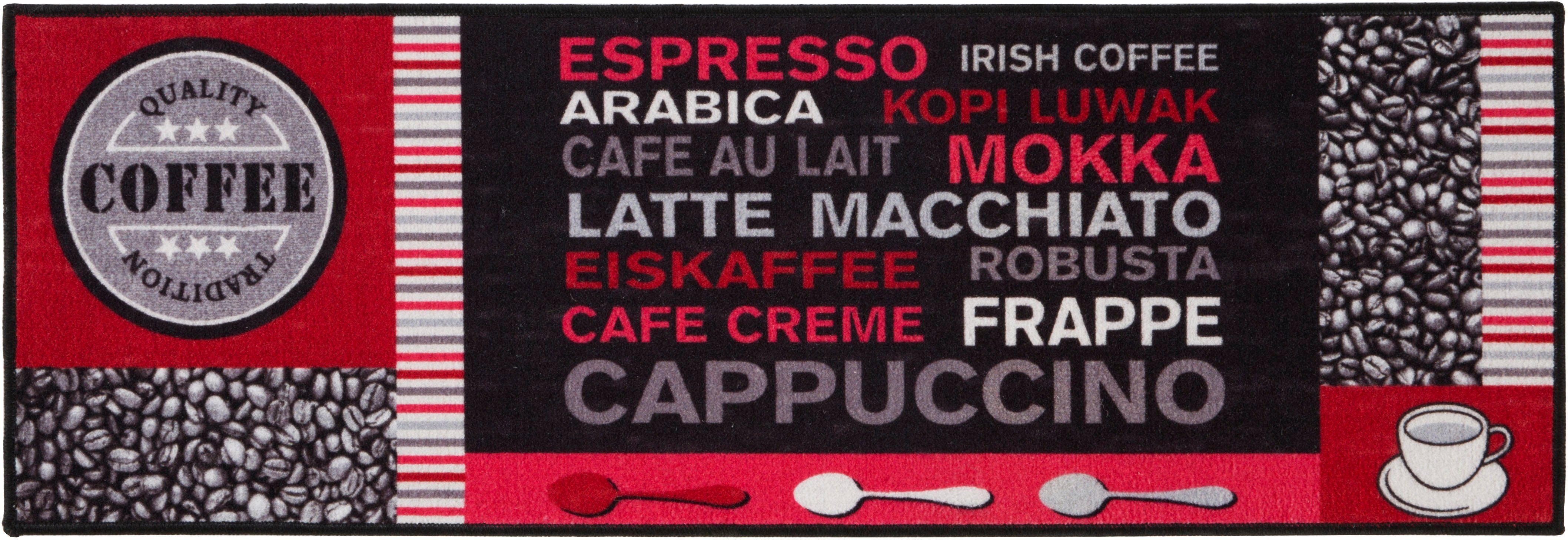 Küchenläufer Cafe Creme, Andiamo, rechteckig, Höhe: 4 mm, Motiv Kaffee, mit Schriftzug, Größe 50x150 cm, Küche rot