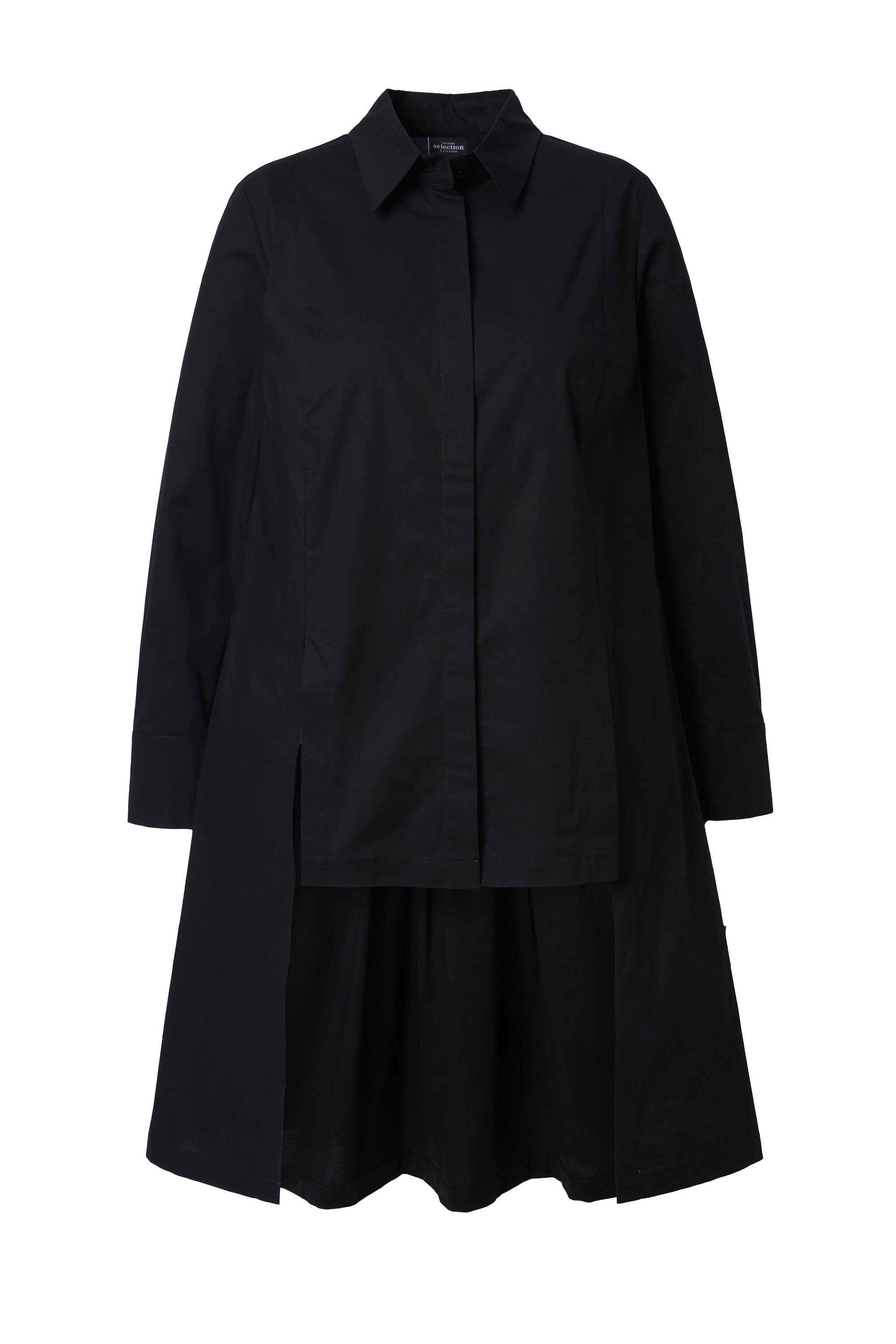 Ulla Popken Longbluse Longbluse Zierschlitze A-Linie Hemdkragen Langarm günstig online kaufen