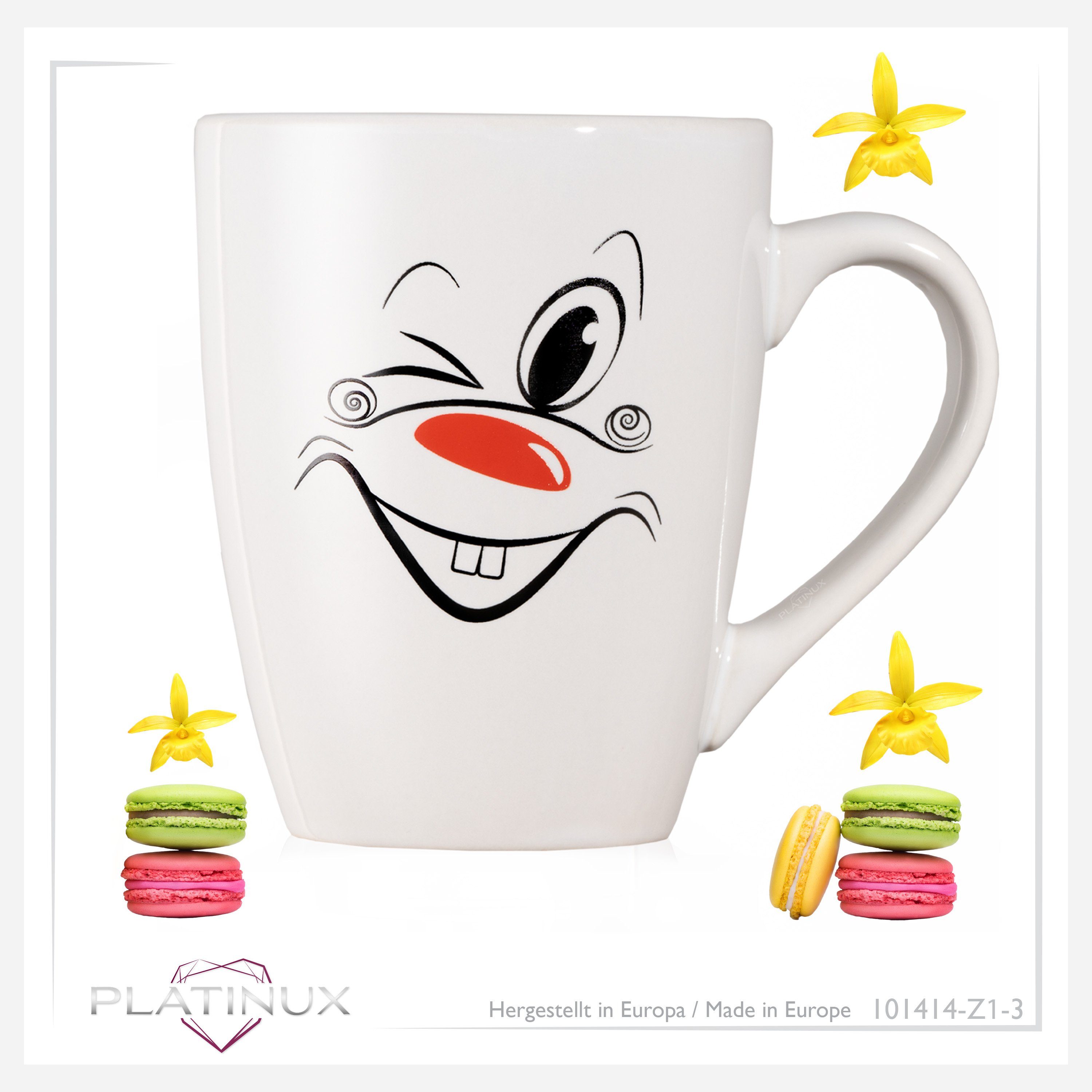 PLATINUX Tasse Teebecher Keramik, mit Karneval Motiv 250ml Kaffeebecher lustigem 300ml) Kaffeetasse (max. Rot, Teetasse lachendem