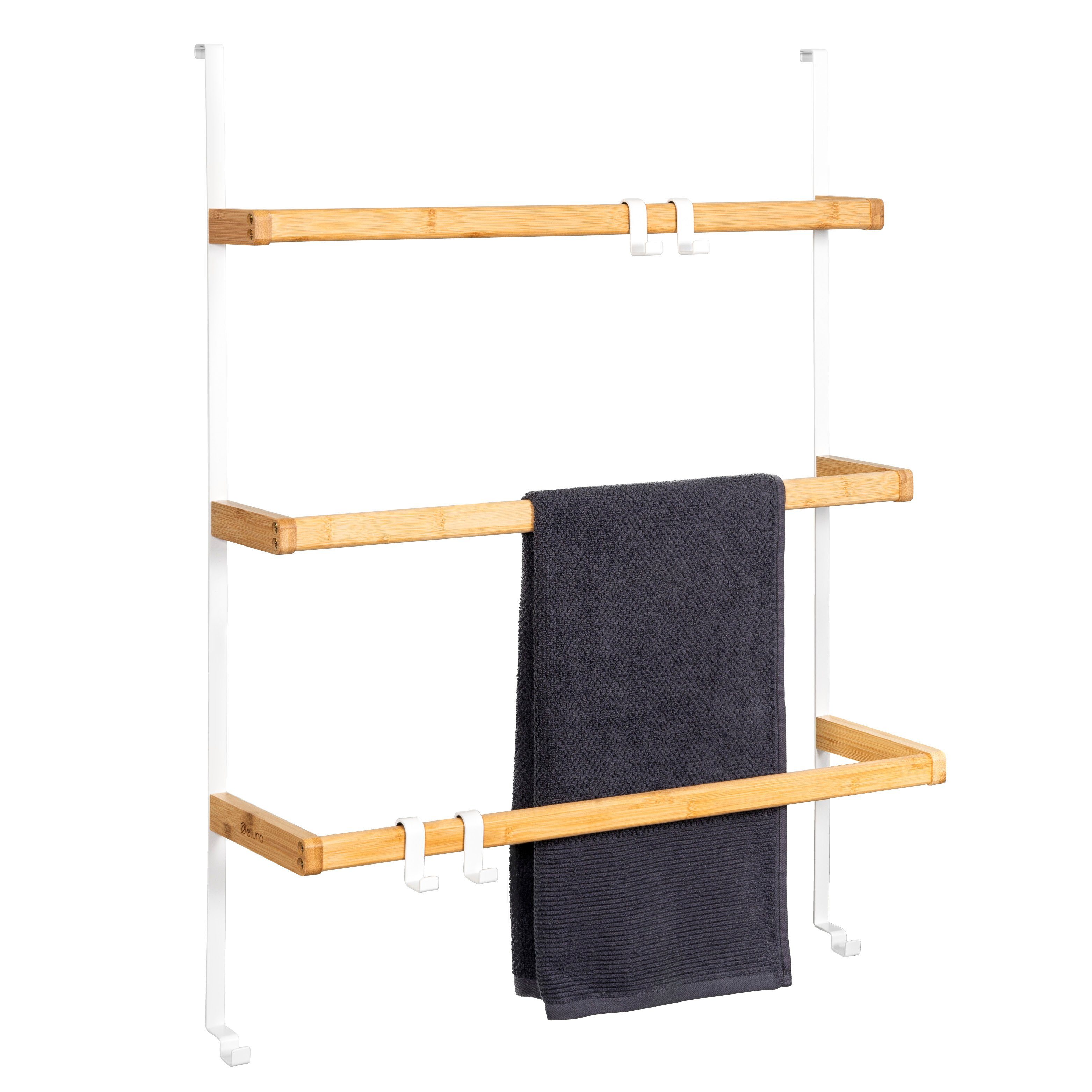 eluno Türregal Tür-Hängeregal aus Metall und Bambus, 3 Handtuchstangen günstig online kaufen