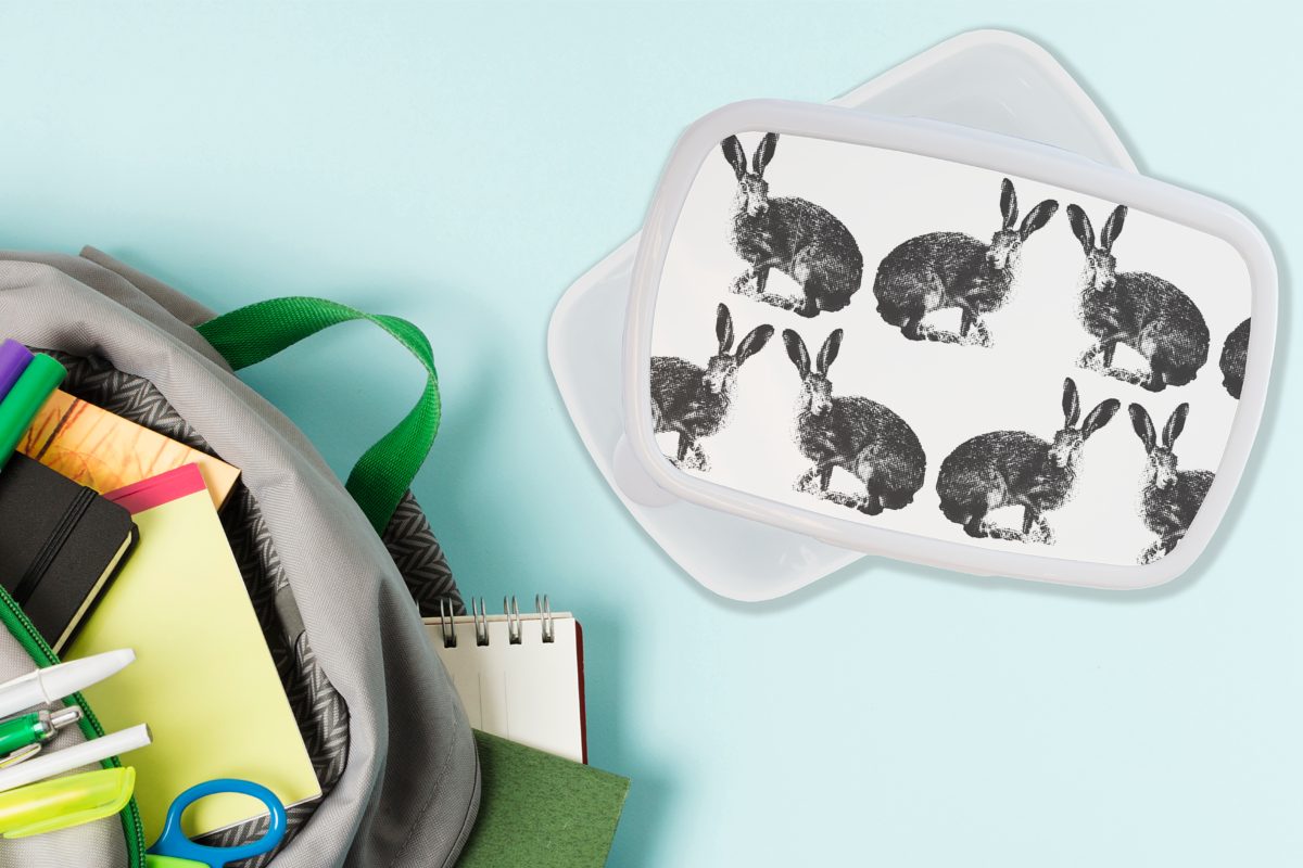 Kinder - Brotbox weiß Lunchbox und (2-tlg), Design für Mädchen - Tiere, und Jahrgang Kaninchen Erwachsene, für Kunststoff, MuchoWow Brotdose, Jungs -