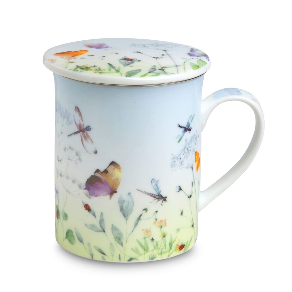 TeaLogic Tasse Papillon Teetasse mit Sieb und Deckel Porzellan im Geschenkkarton, 1-tlg., 3-tlg.