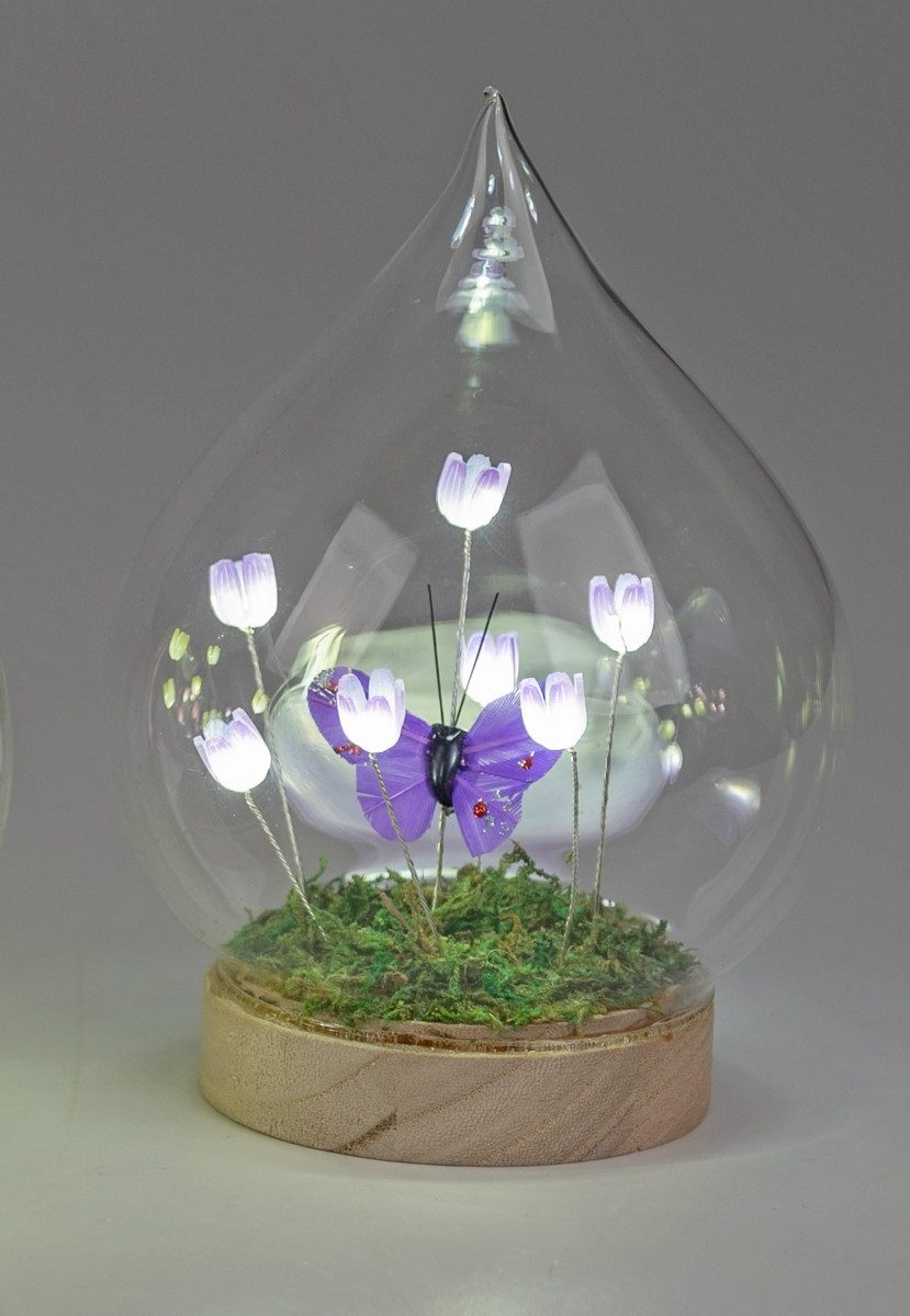 formano LED Dekolicht Tropfen Blumen Schmetterling lila 14cm 17cm, LED fest integriert