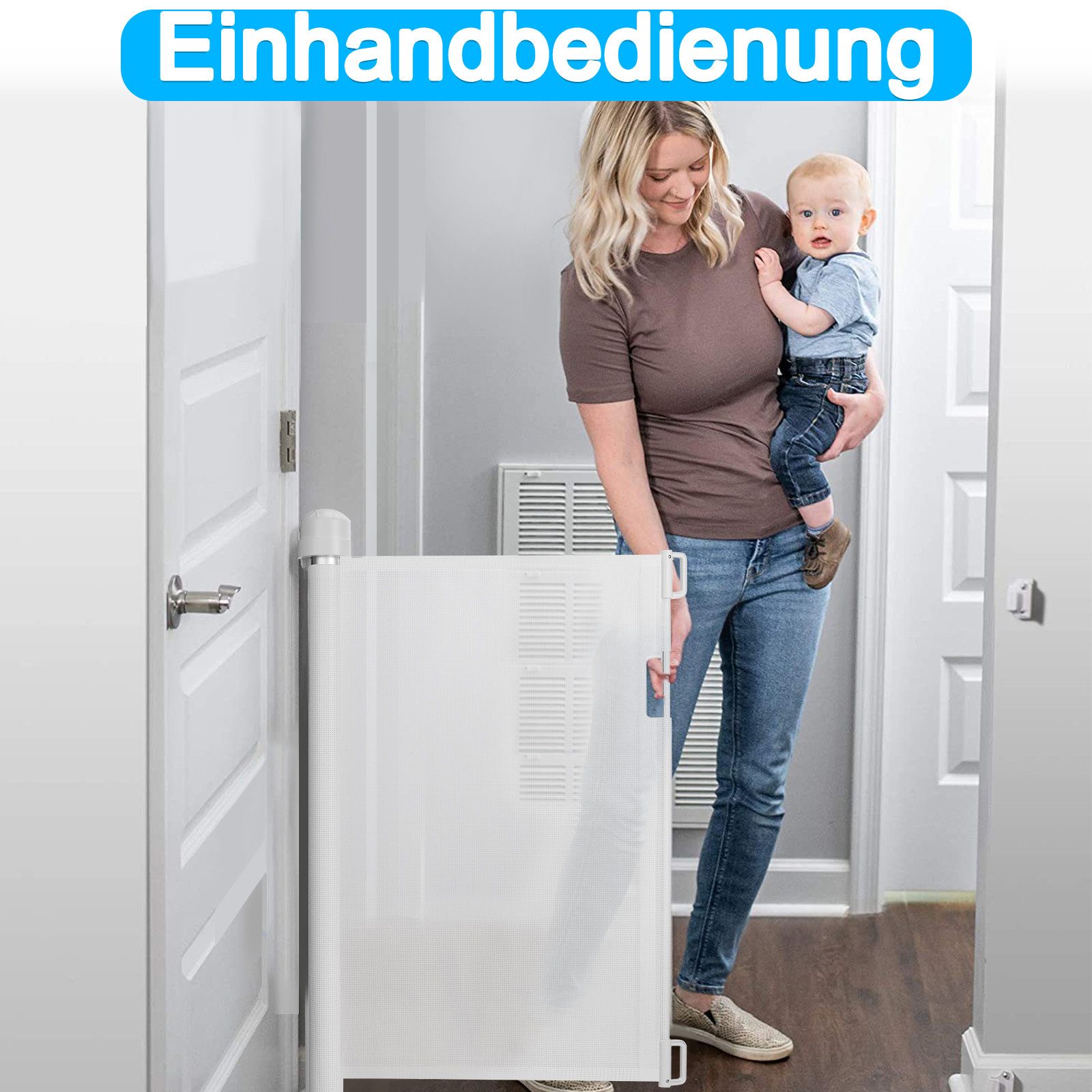 FIVMEN Treppenschutzgitter PVC Türschutzgitter Ausziehbar 0-300 cm, Weiß/Grau/Schwarz für Babys und Haustiere