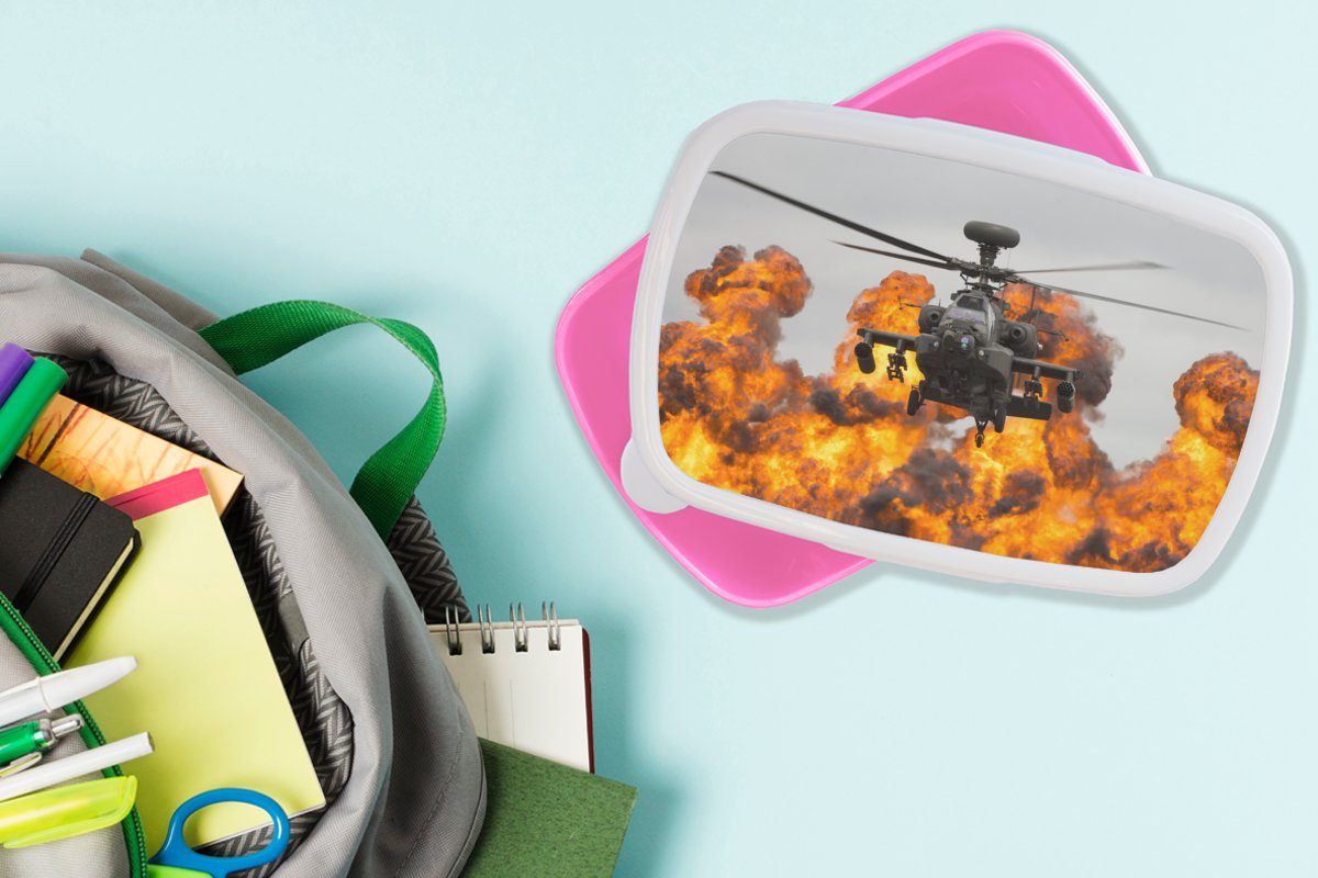 Feuer, - Erwachsene, Lunchbox Kunststoff (2-tlg), rosa Kunststoff, Brotbox Kinder, - Brotdose MuchoWow Hubschrauber Amerika für Snackbox, Mädchen,