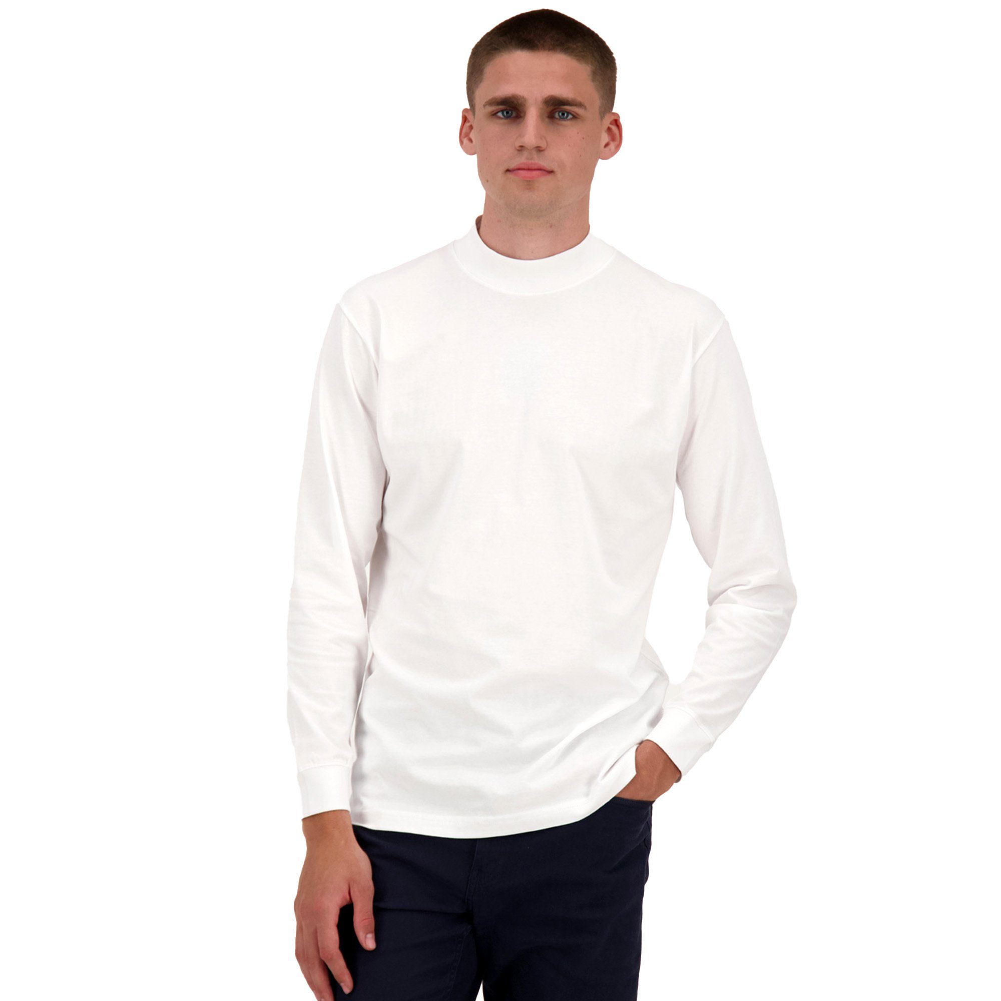 RAGMAN Sweatshirt Herren - Basic Langarm Stehkragen-Pullover Weiß