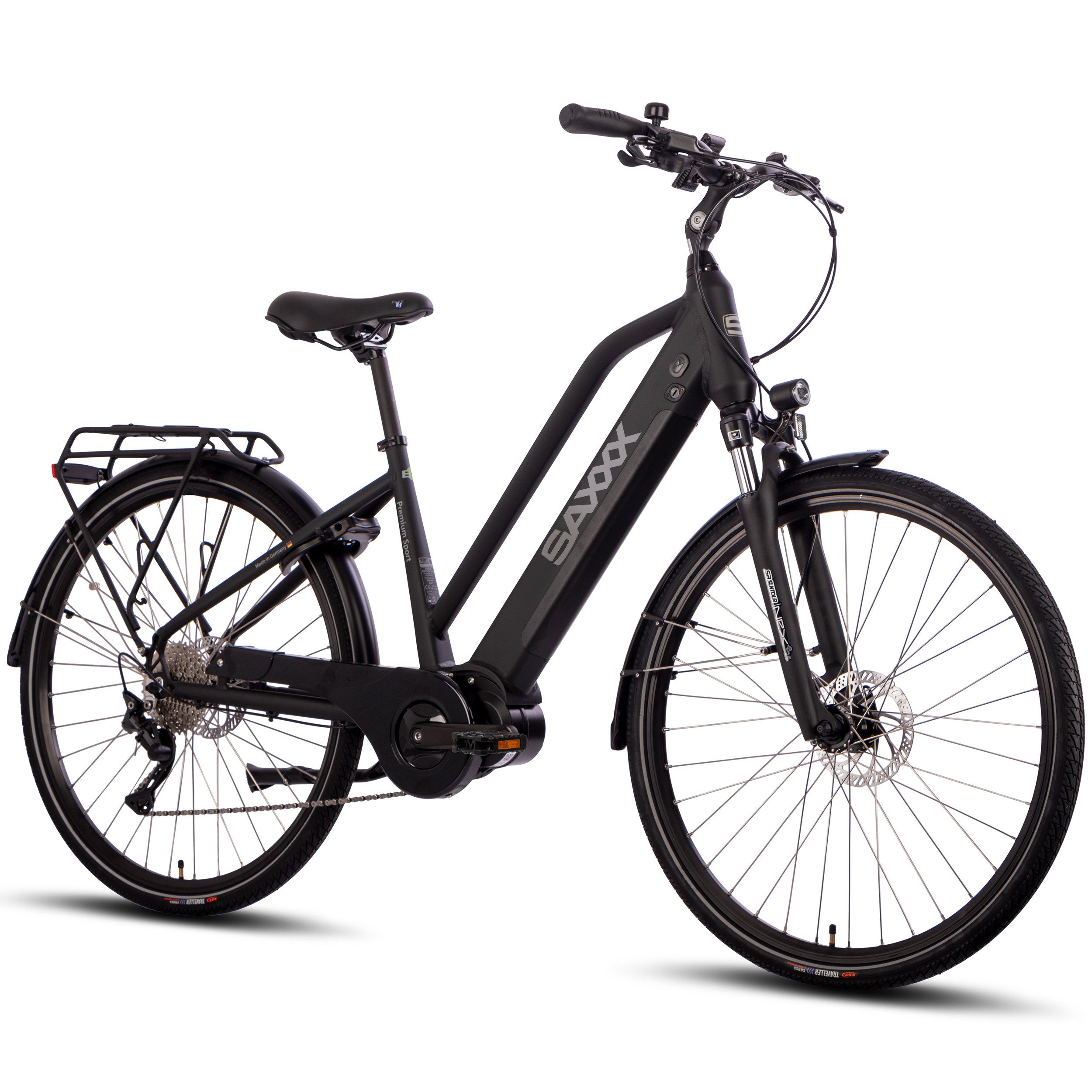 SAXXX E-Bike Trekkingrad 28x2'' für Damen u. Herren, SAXXX PST, 522Wh, 60-100km, 130kg, 10 Gang SHIMANO Deore Schaltwerk, Kettenschaltung, Mittelmotor, 522 Wh, (mit abnehmbarem Akku, mit Schloss, vormontiert zu 95), 25km/h, Pedelec, E-Cityrad, hydr. Schei