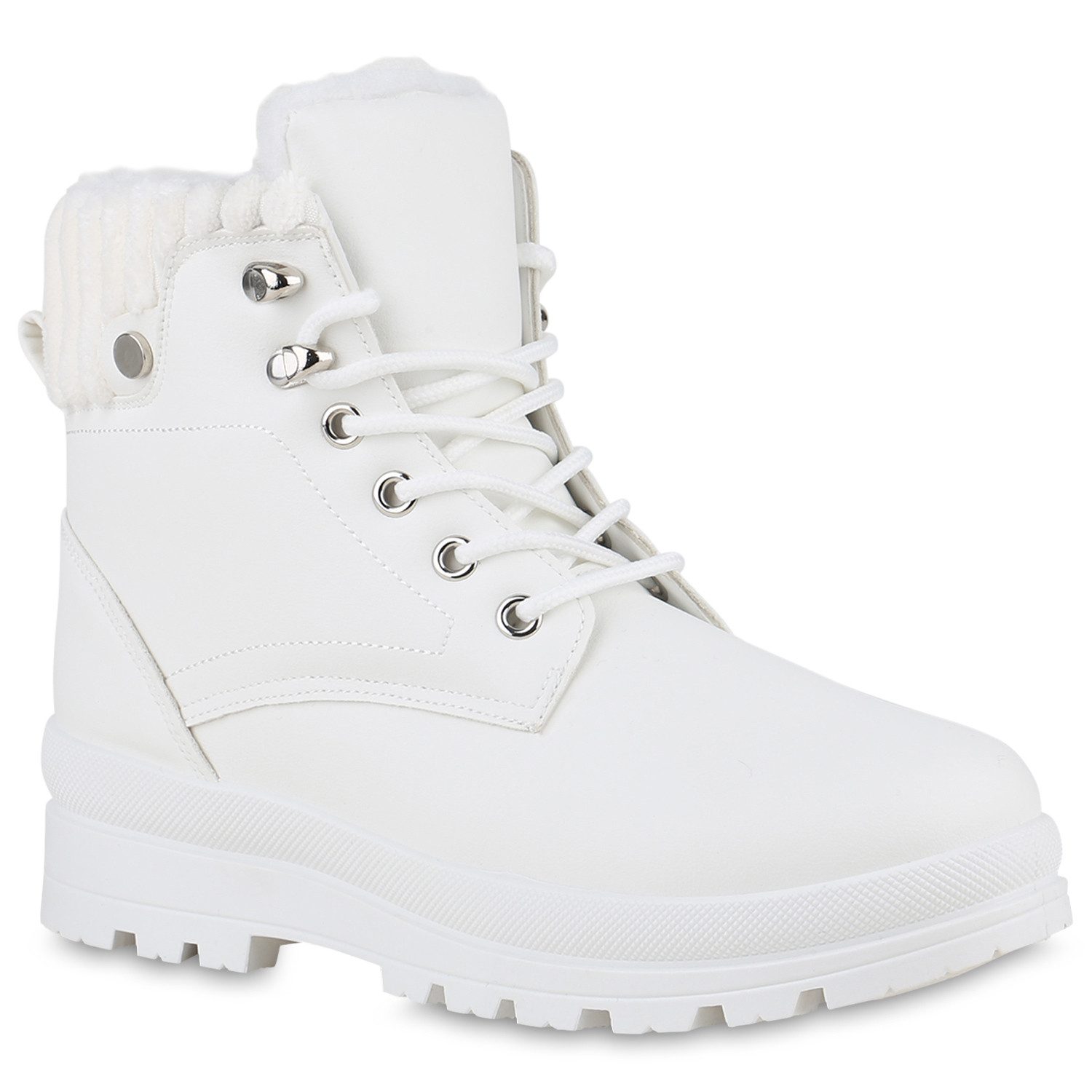 VAN HILL 840852 Stiefelette Damen Warm Gefütterte Worker Boots Profil-Sohle Bequeme