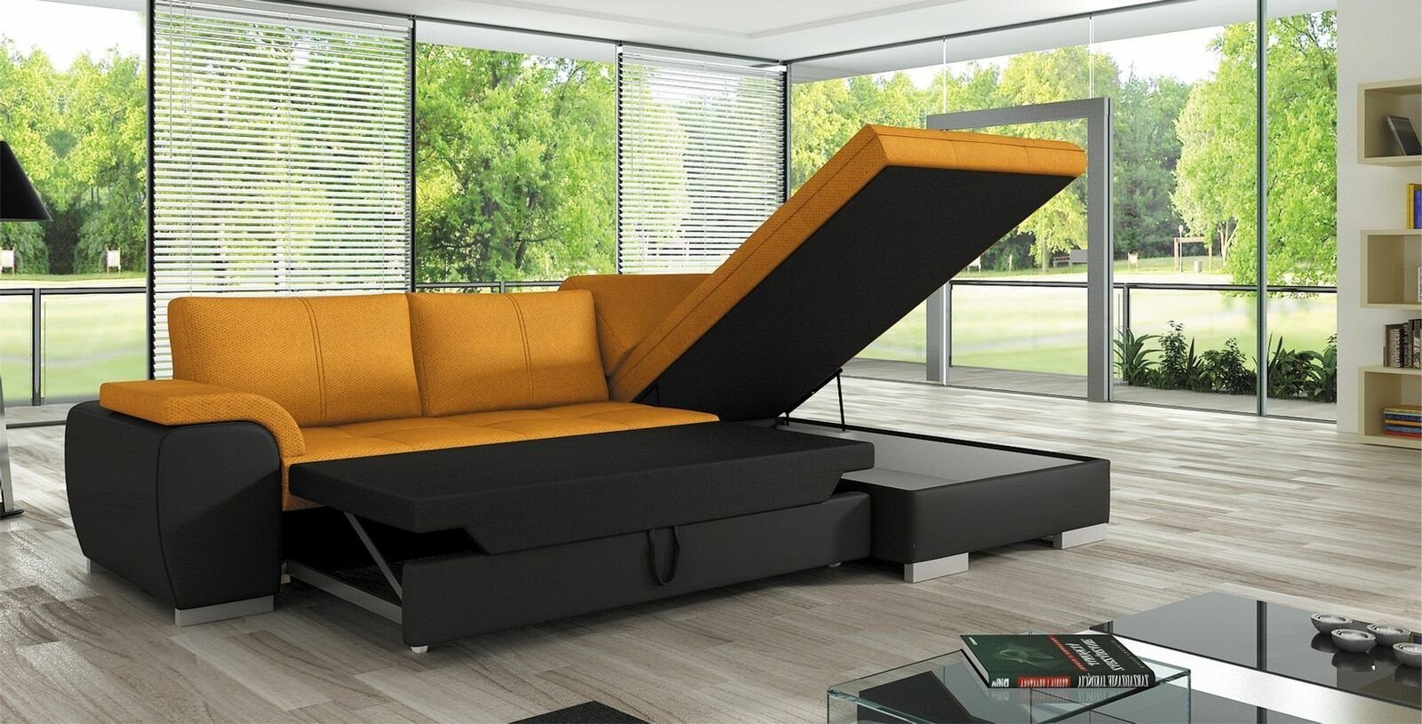 JVmoebel Ecksofa, Couch Eck Sofa Landschaft Gelb/Schwarz Garnitur Ecke Polster Design Wohn Eck