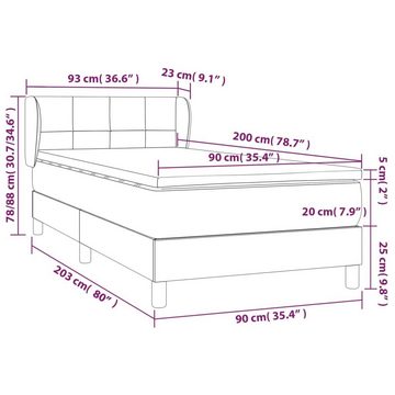 vidaXL Bettgestell Boxspringbett mit Matratze Taupe 90x200 cm Stoff Bett Bettgestell