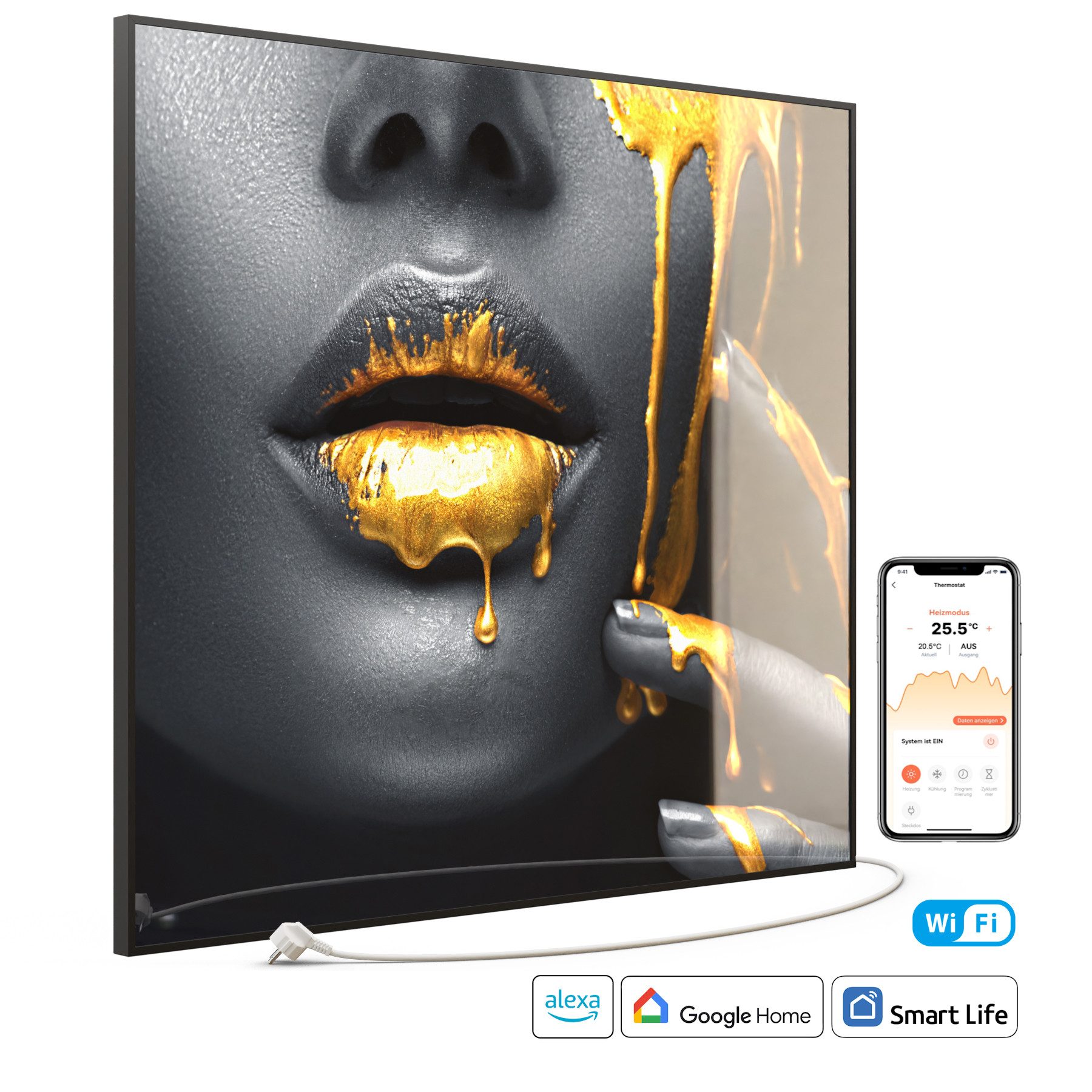 STEINFELD Heizsysteme Infrarotheizung Glas-Bild 1200W, Einzigartige XXL-Heizfläche, Made in Germany, 7 Jahre Garantie