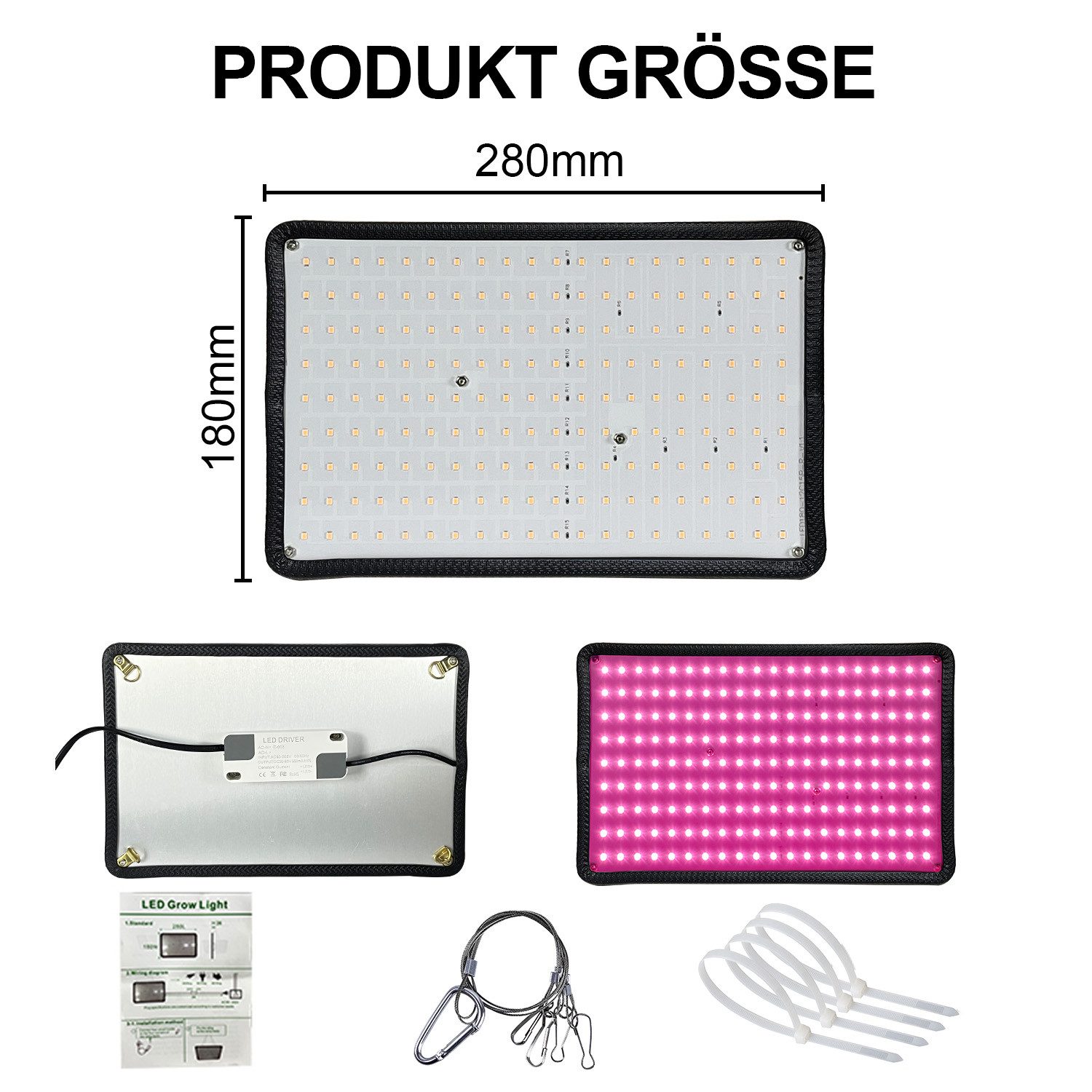 Rosnek Pflanzenlampe LED Vollspektrum Panel mit 180 LEDs & Ein-/Aus-Schalter, LED fest integriert