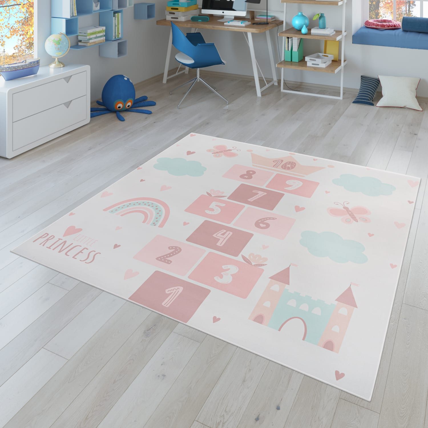 TT Home Teppich Kinderzimmer, Quadrat, Höhe: 4 mm, Kinderzimmerteppich Teppich Kinderteppich Rutschfest Herz Wolke Schmet