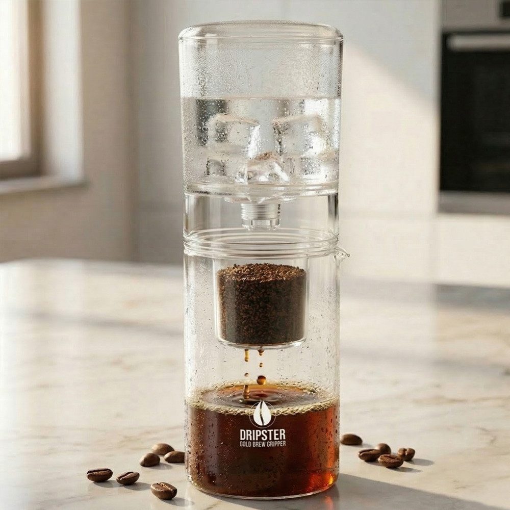 dripdrip Cold Brew Zubereiter DRIPSTER, 0,6l Kaffeekanne, Edelstahlnetz, Kaffeebereiter für kaltgebrühten Kaffee und Tee