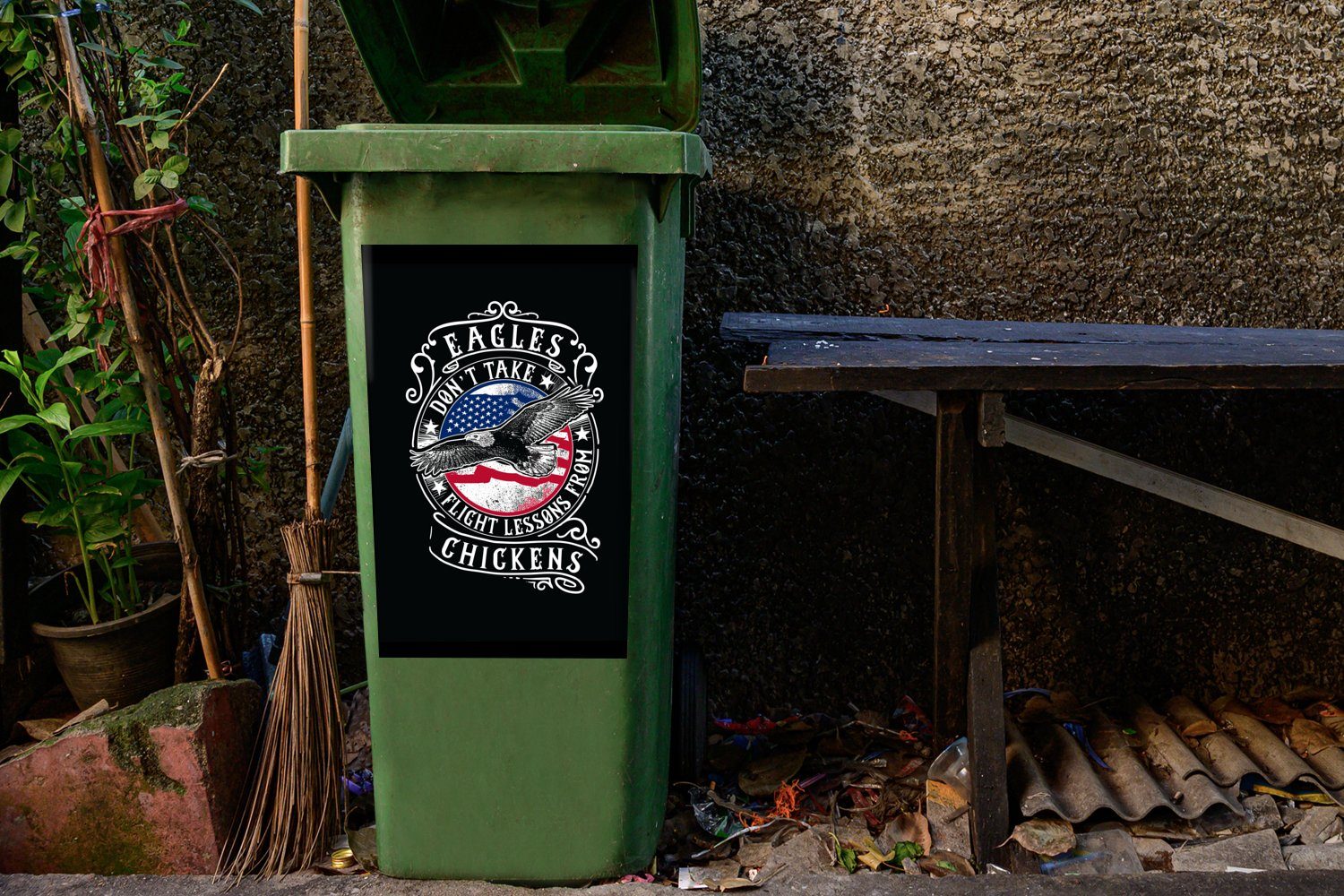 Container, - St), Adler (1 MuchoWow Abfalbehälter Wandsticker Mülltonne, Sticker, Flagge Retro Zitat Mülleimer-aufkleber, - -