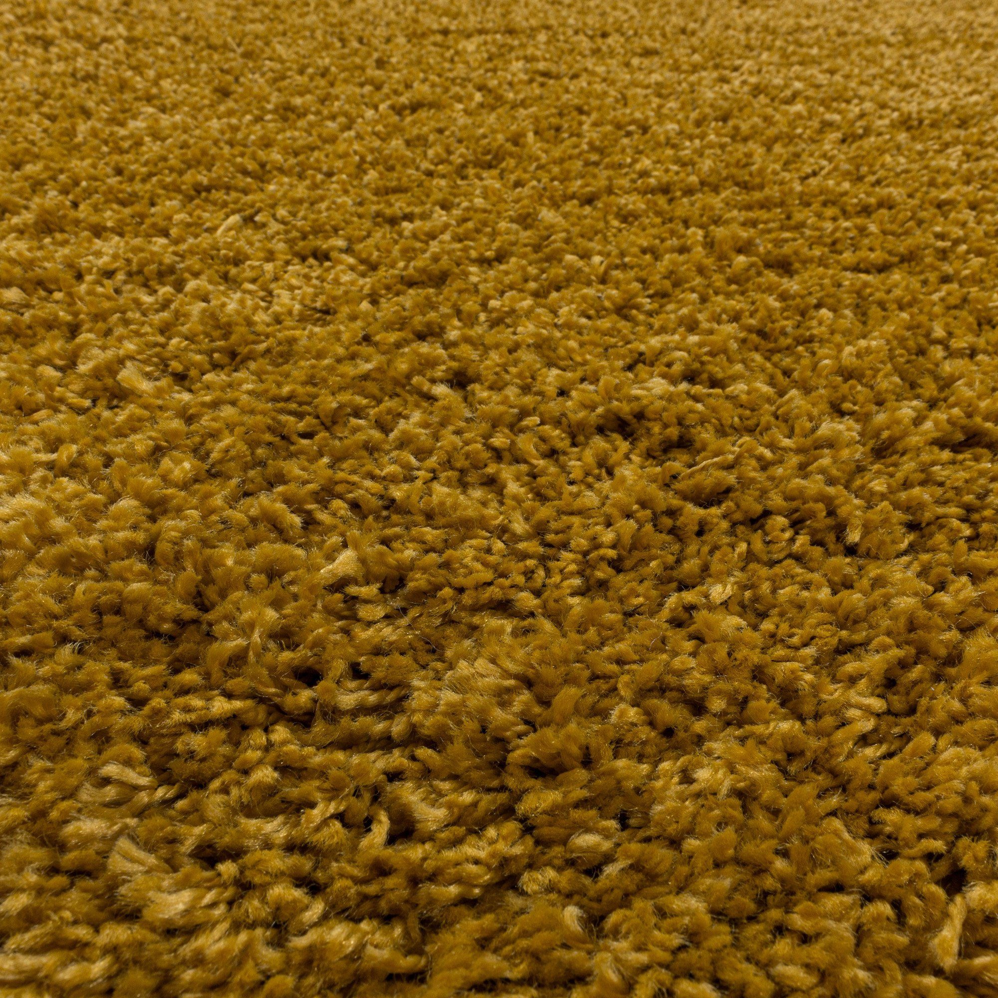 Uni Höhe: Shaggy Gold Langflorteppich, Hochflorteppich Rund, Miovani, Hochflor-Teppich 30 Wohnzimmer mm