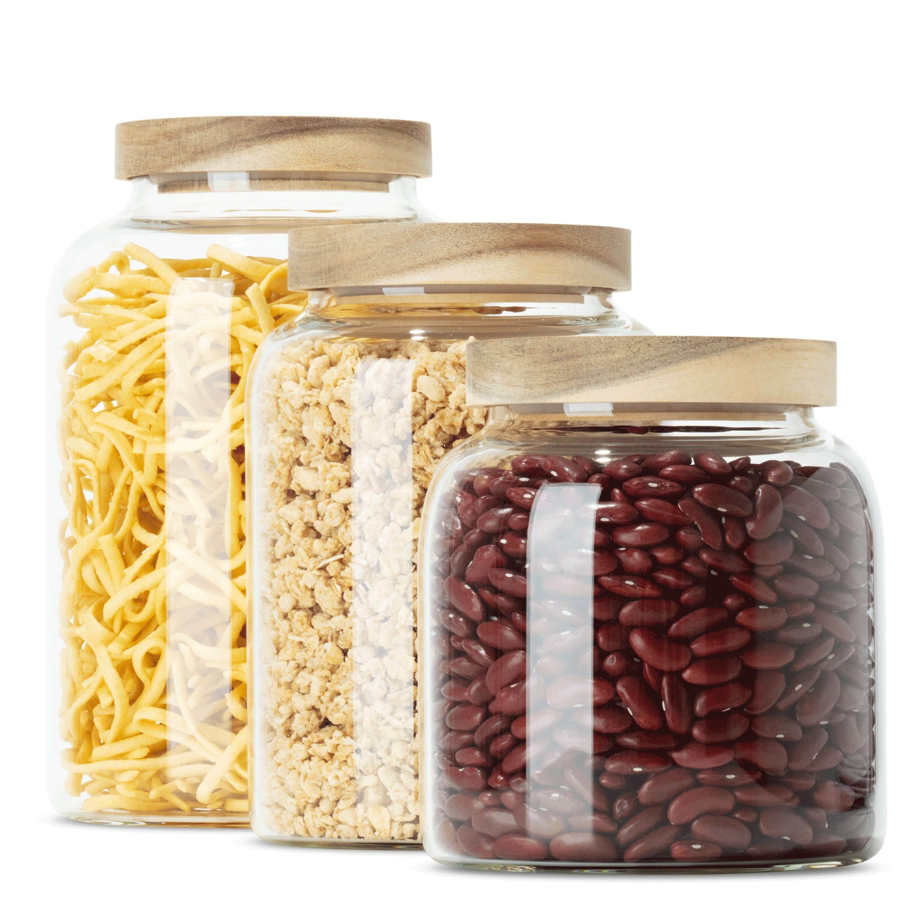 Econovo Vorratsdose Glas, (Set, 3-tlg., Luft- & Aromadicht), Vorratsgläser mit Holzdeckel für Lebensmittel große & klein. Reduzierter Preis € 49,99. Unverbindliche Preisempfehlung € 59,99